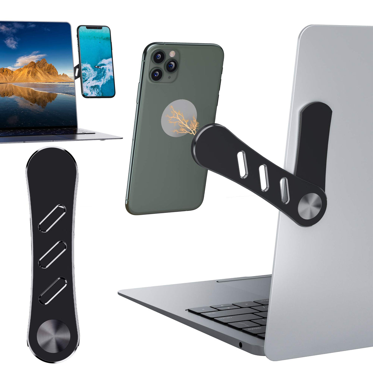 Dk177 Magnetic Phone Holder, Laptop Or Desktop Monitor Side Mount Phone Holder, Slim Portable Foldable Computer Expansion Bracke