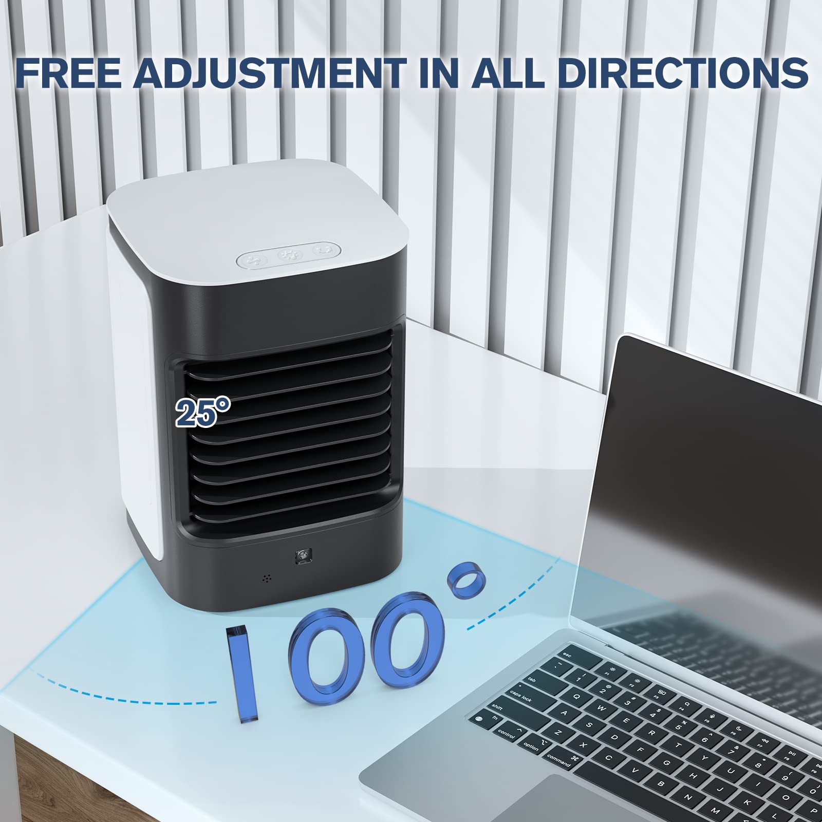 Lavpit Evaporative Portable Air Cooler, 100 Oscillating Mini Air Conditioner, 3 Speeds, 7 Color Led Lights, Usb Powered, Persona