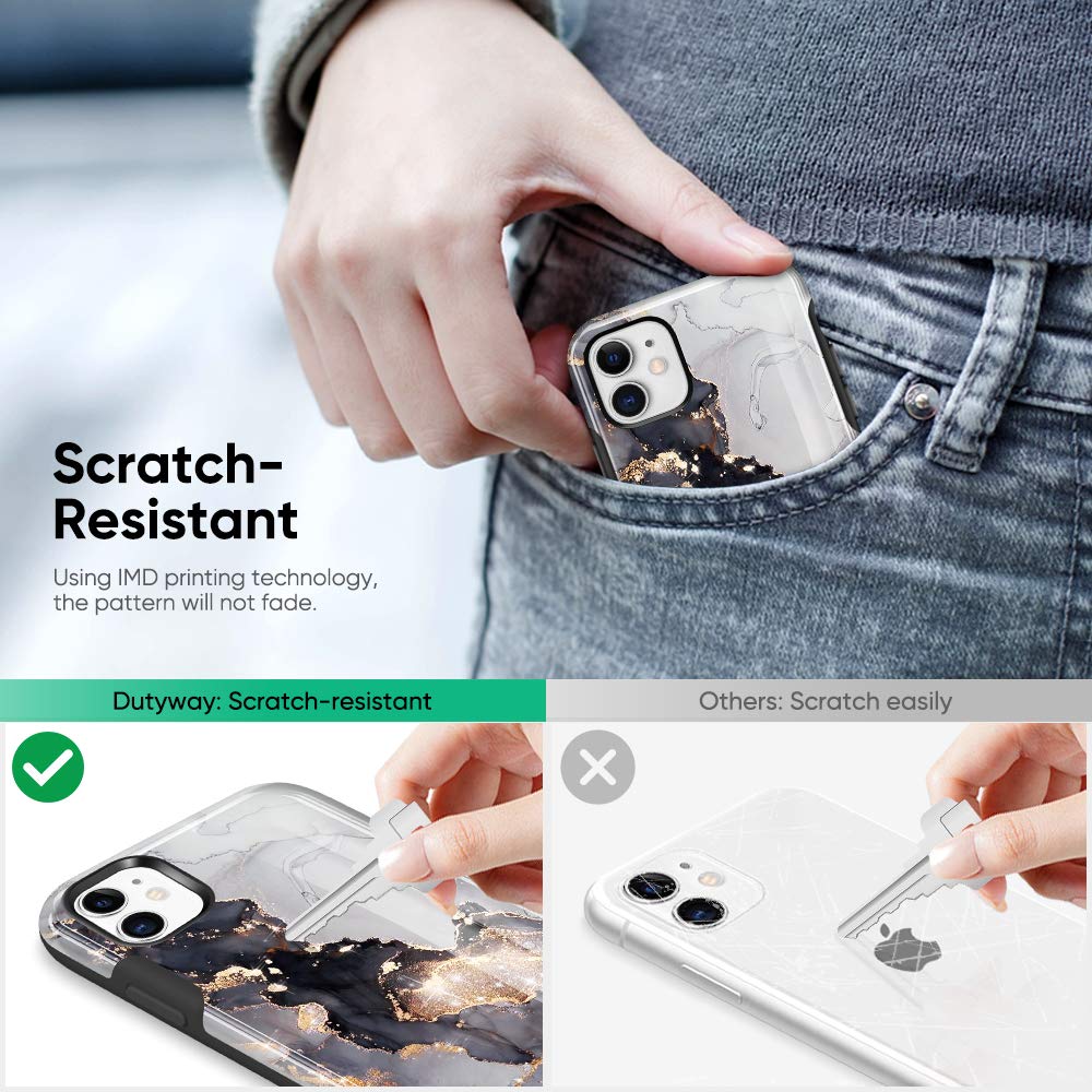 Dutyway Marble Case For Iphone 11, Gold Sparkle Glitter Slim Fit Hard Pc Full Body Shockproof Rugged Bumper Protective Cover Com