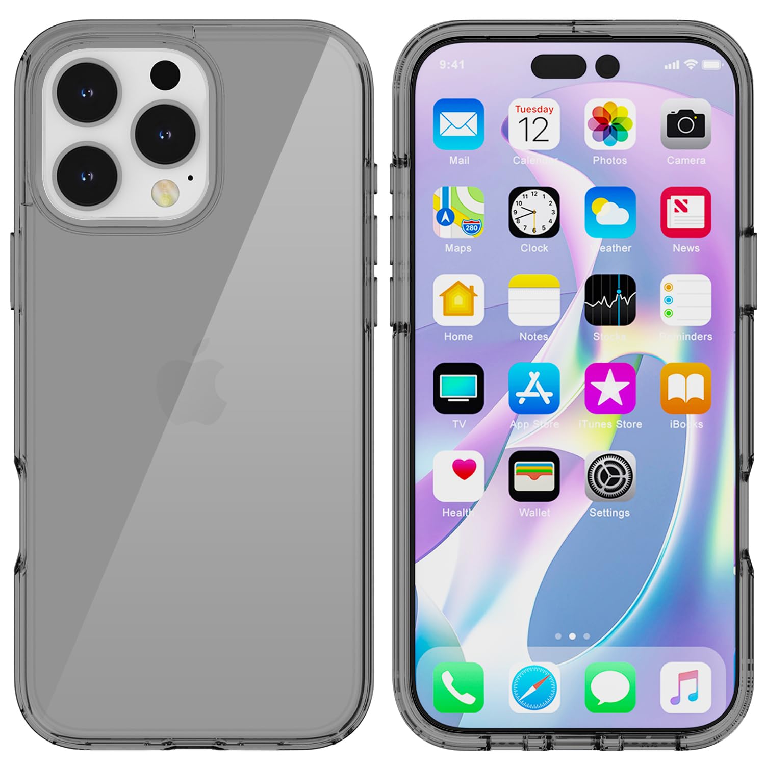 Tenoc Phone Case Compatible With Iphone 16 Pro, Gray Case Clear Shockproof Protective Bumper Slim Cover For 6.3 Inch