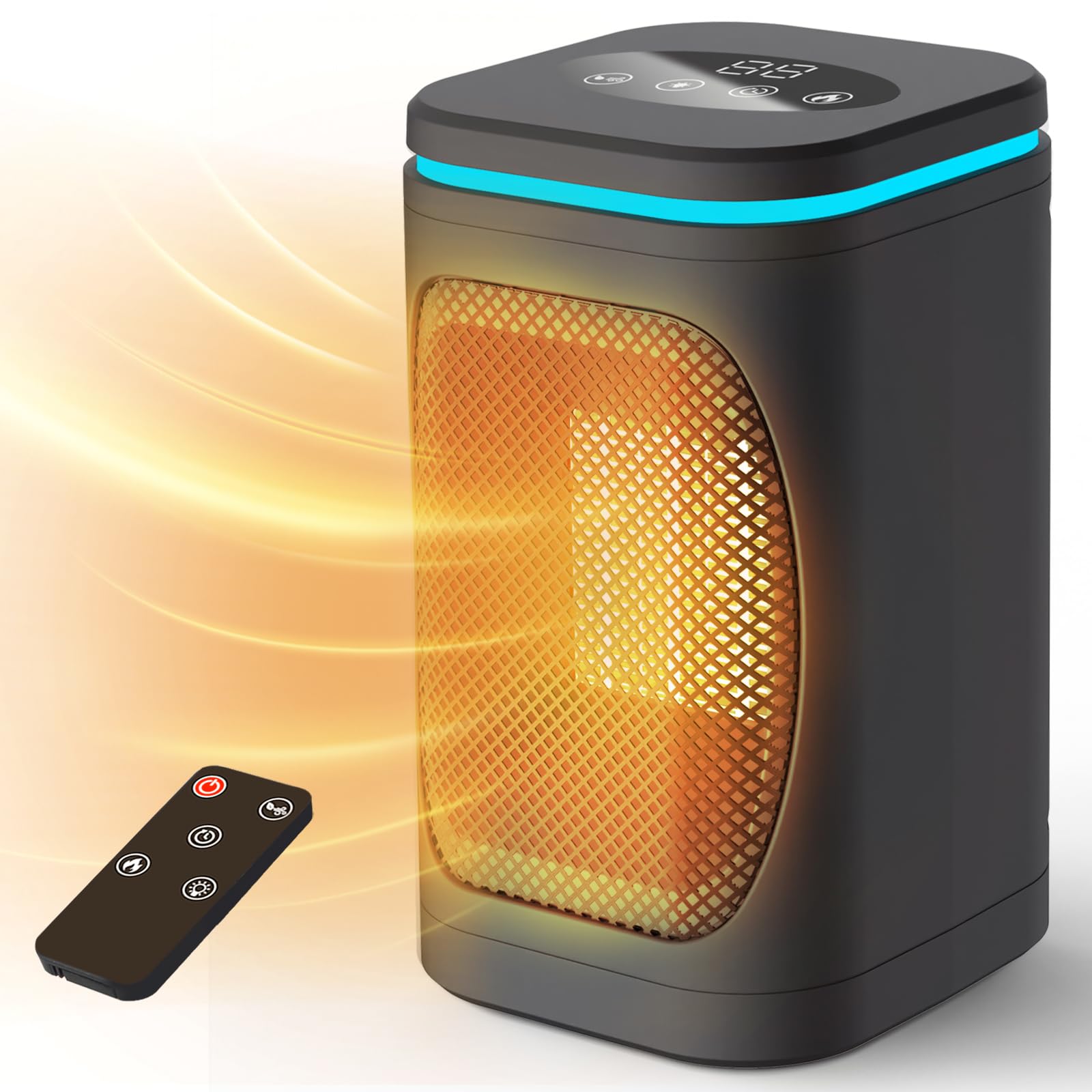 Portable Space Heater For Indoor Use   Freeice 1000W Ptc Electric Heater With Colored Light, Remote Control, Timer, Digital Disp