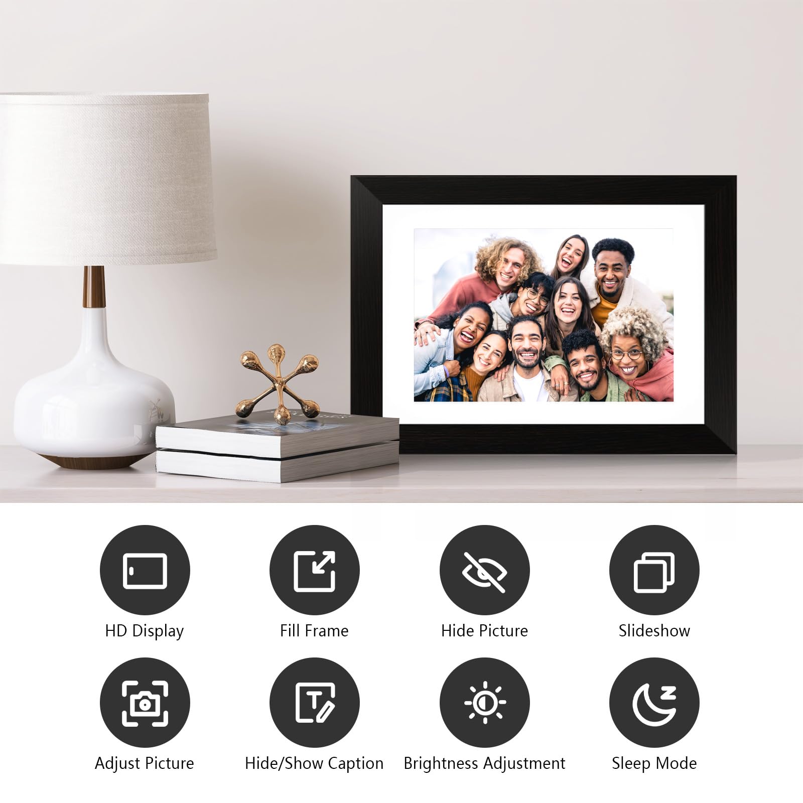 Ryesug Digital Picture Frame 10.1 Inch Wifi Smart Digital Photo Frame, Electronic Picture Frame Ips Hd Touchscreen With Black Wo