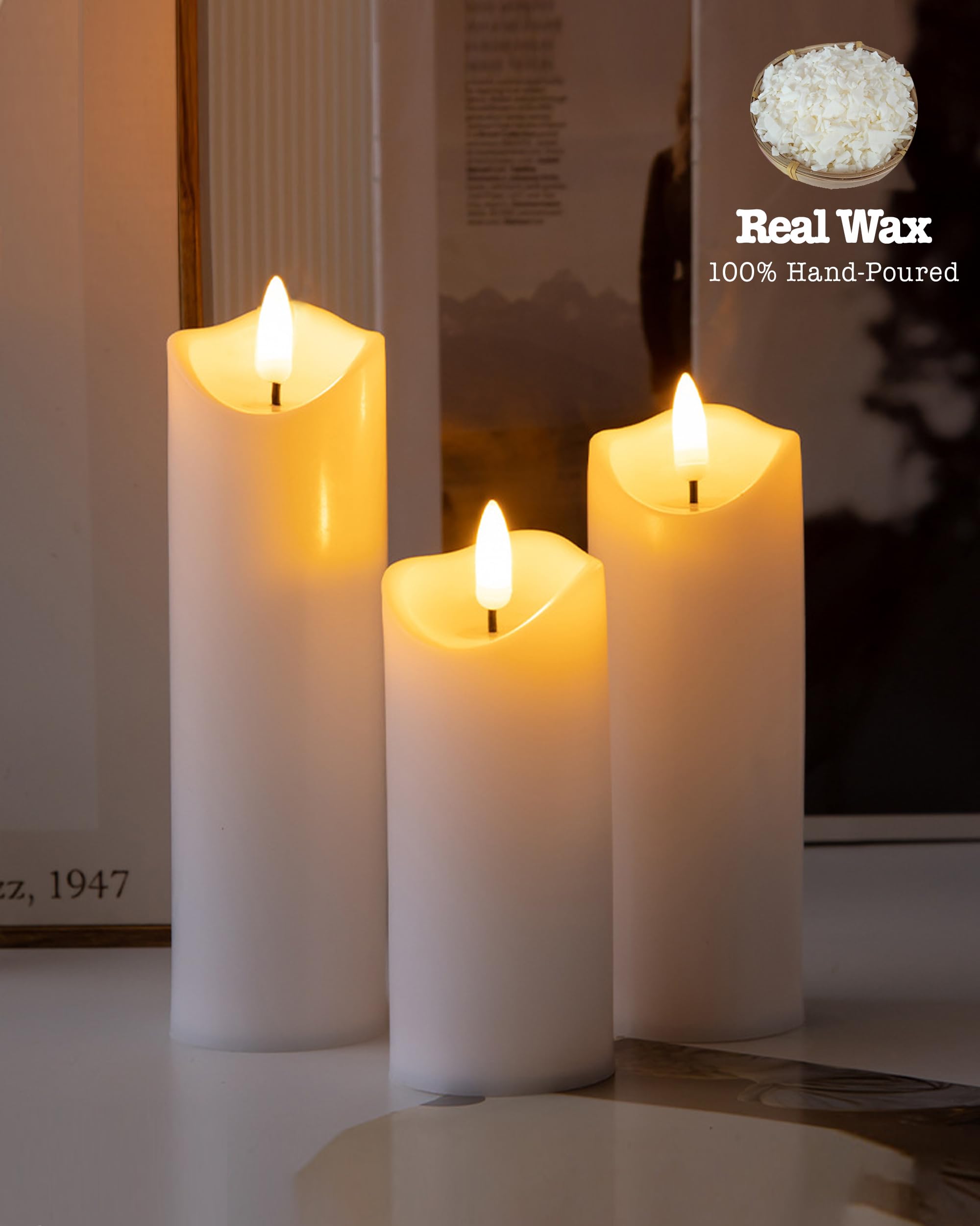 Gmnee 9 Pack White Flickering Flameless Candles Set With Remote Timer, 2'' Diameter Led Pillar Battery Operated Candles Bulk For