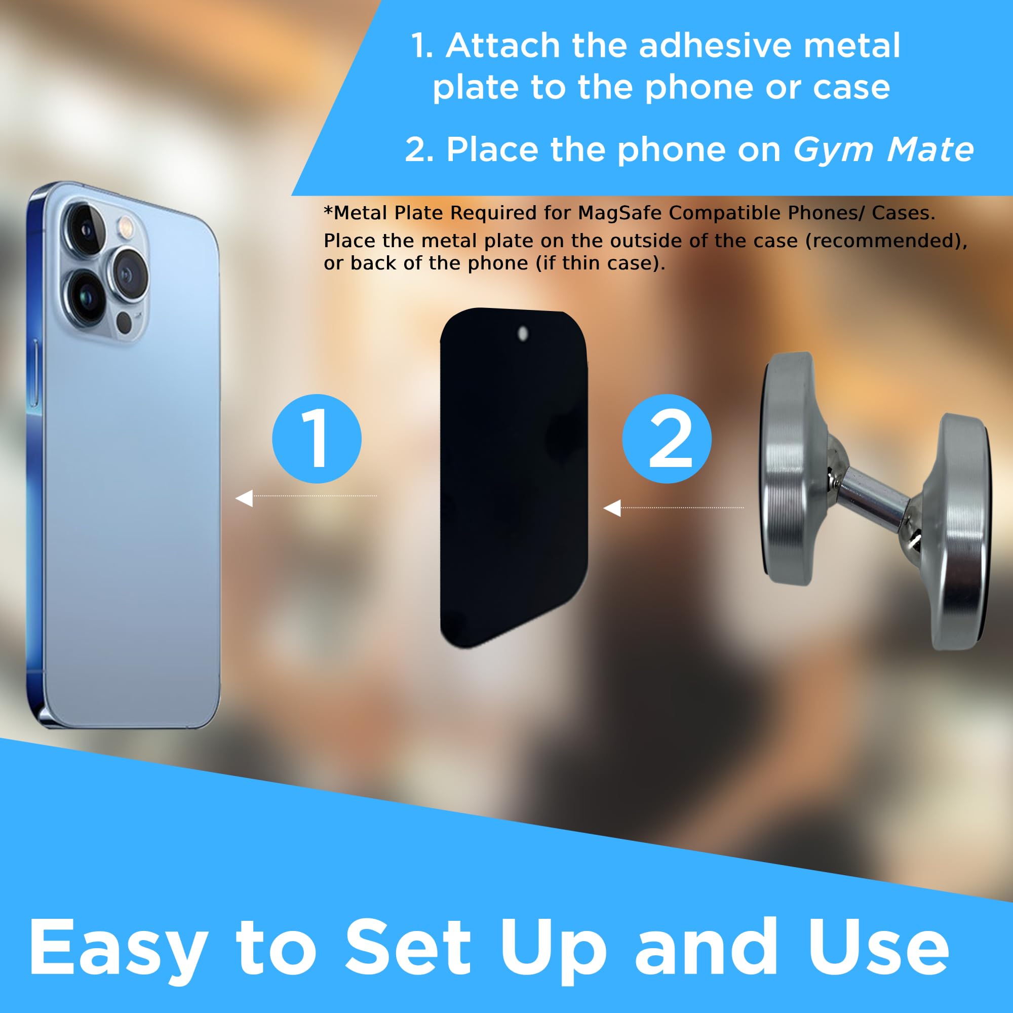 Gym Mate Dual Magnetic Phone Mount & Holder. Attaches Magnetically To Metal Surface. Shoot Hands Free Videos While Working Out.