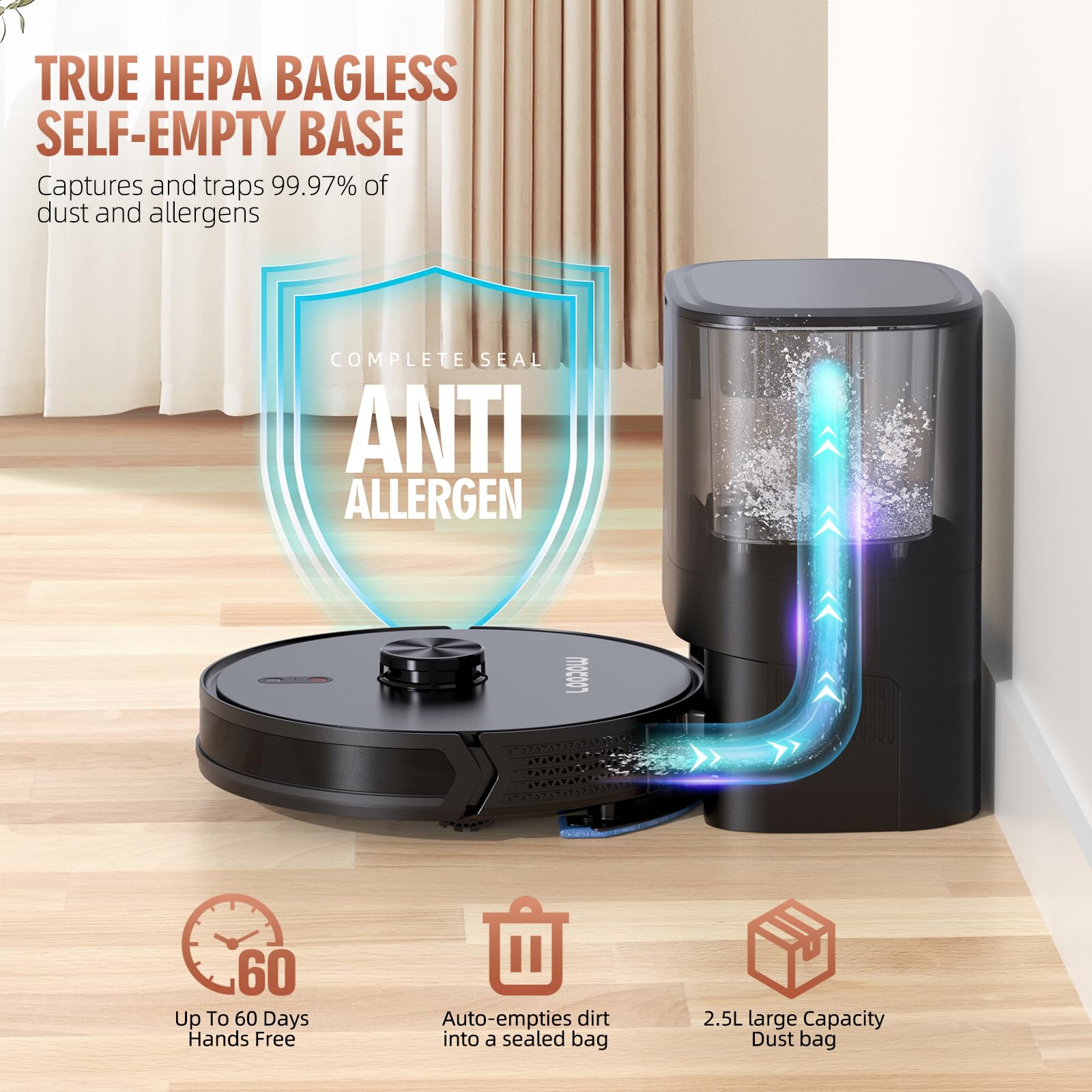 Loorow 3 In 1 Robot Vacuum And Mop Combo, Self Emptying Station For 60 Days, Robotic Vacuum Cleaner With Lidar Navigation & Max