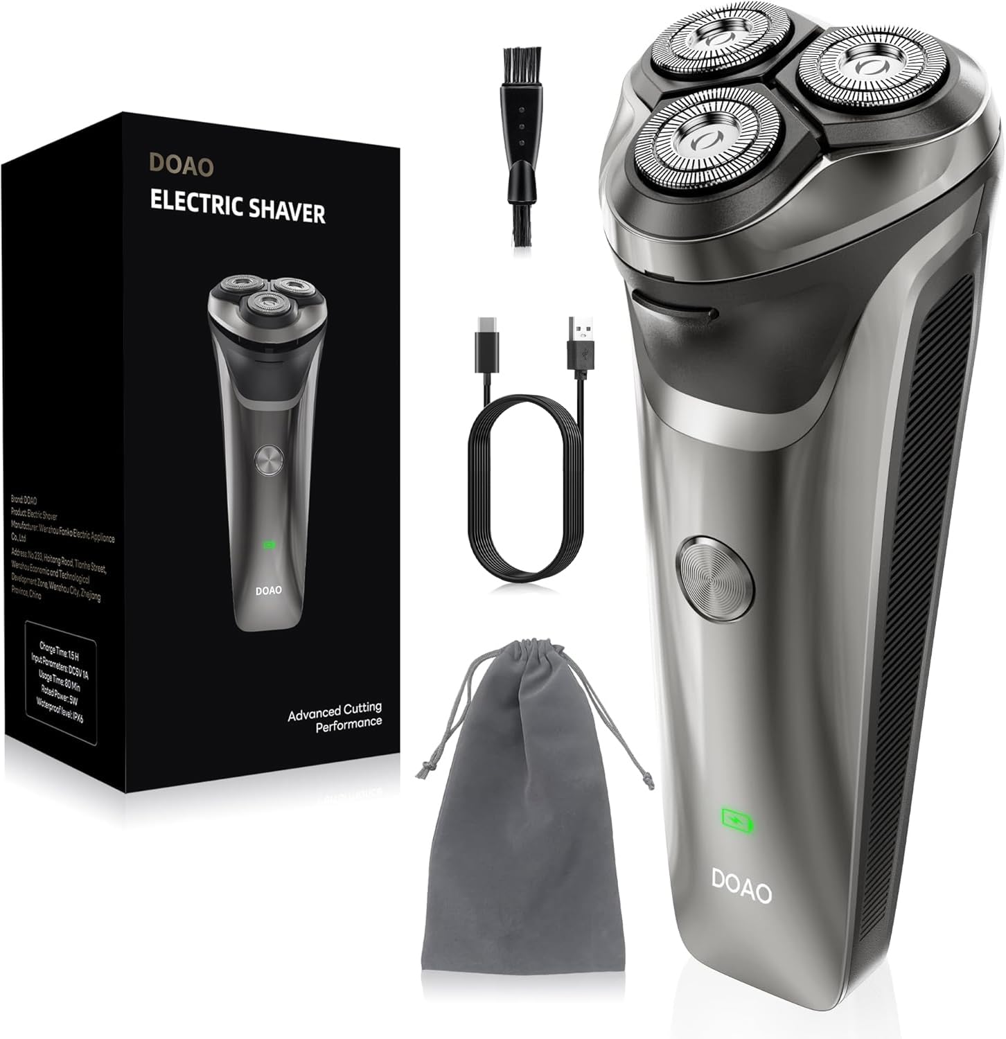 DOAO Electric Razor for Men, 100% Waterproof, Gentle on Sensitive Skin, Wet & Dry Rotary Electric Shavers for Men, Pop-up Beard 