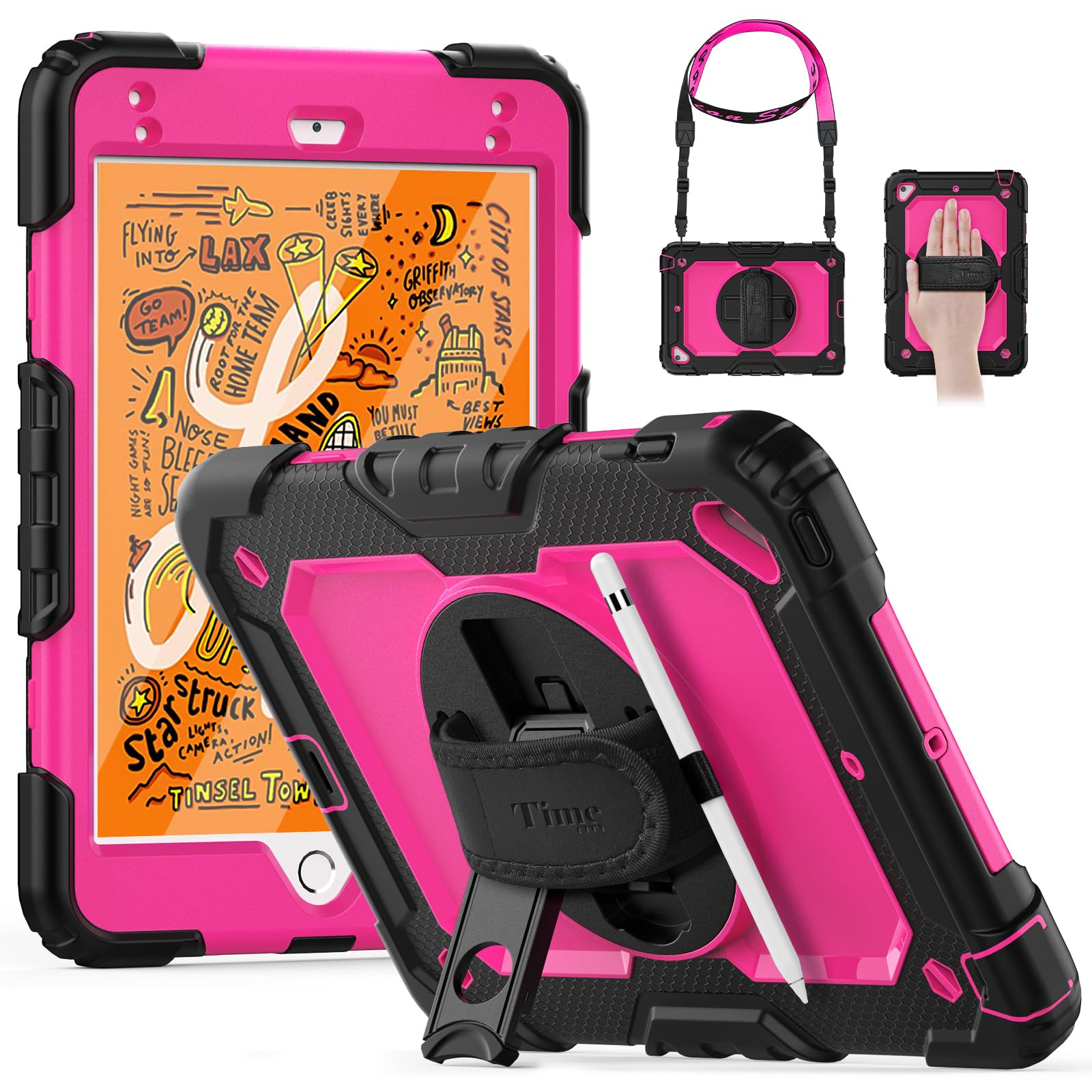 Timecity Case For Ipad Mini 5/4 With Screen Protector Pencil Holder [360 Rotating Hand Strap] & Stand, Drop Proof Case For Mini 