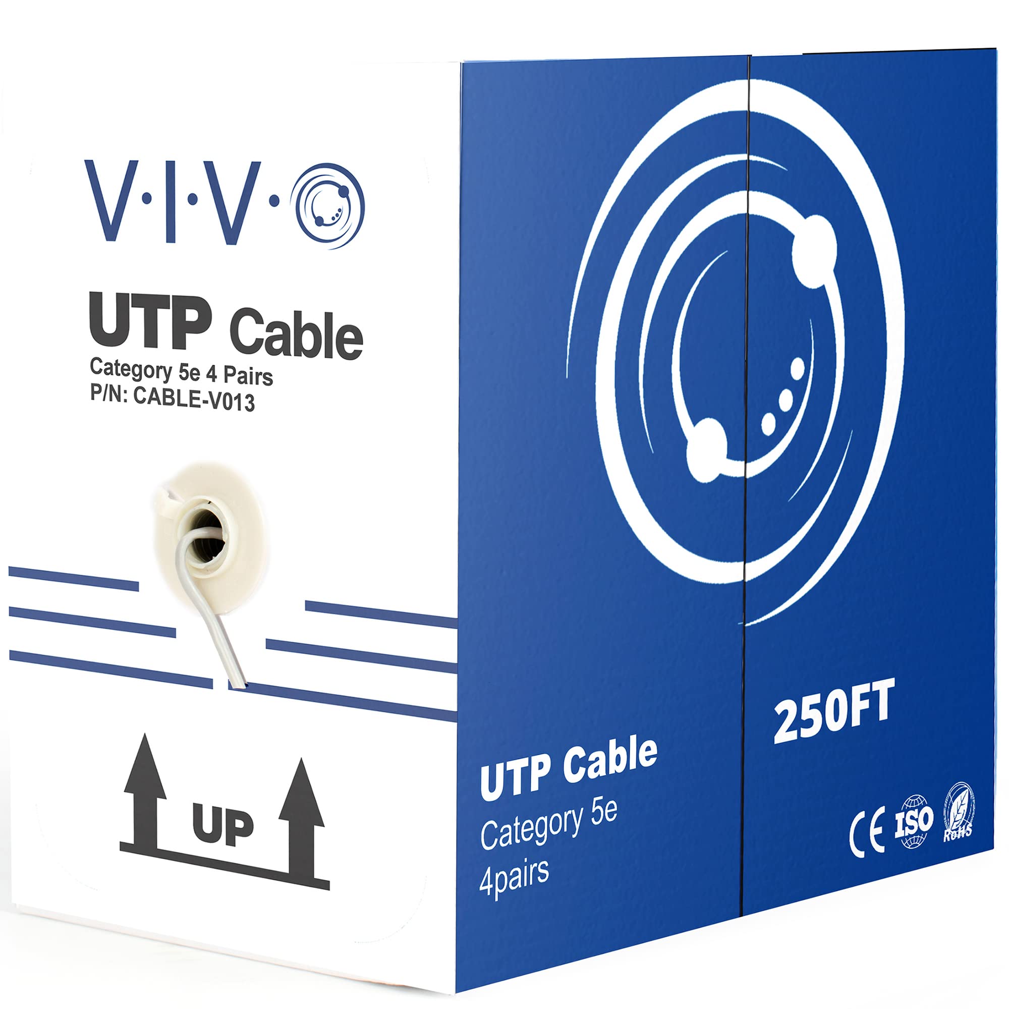 VIVO 250ft Bulk Cat5e Wire, CCA Ethernet Cable, 24 AWG, UTP Pull Box, LAN Network, Gray, CABLE V013
