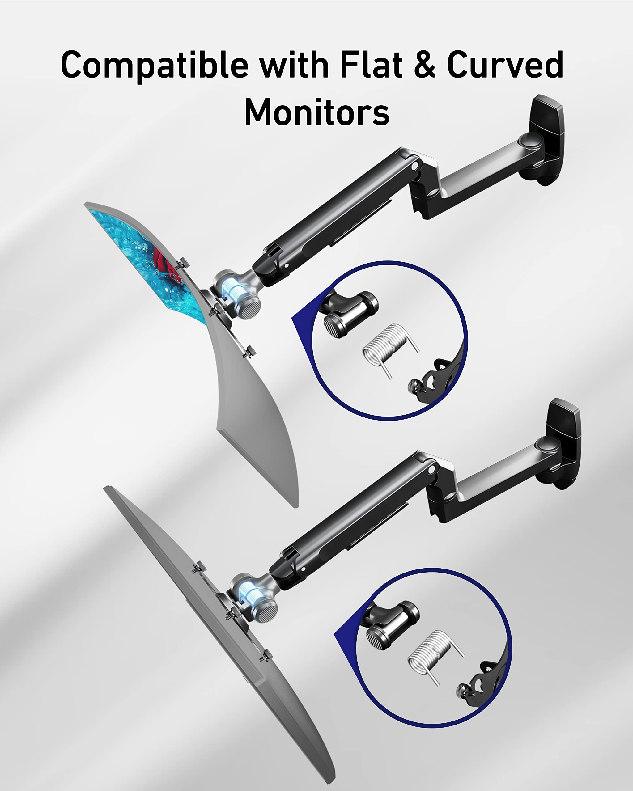 Ergounion Single Monitor Wall Mount For Flat/Curved Monitors Up To 38'' Within 25Lbs, Full Motion Adjustable Wall Mount Monitor