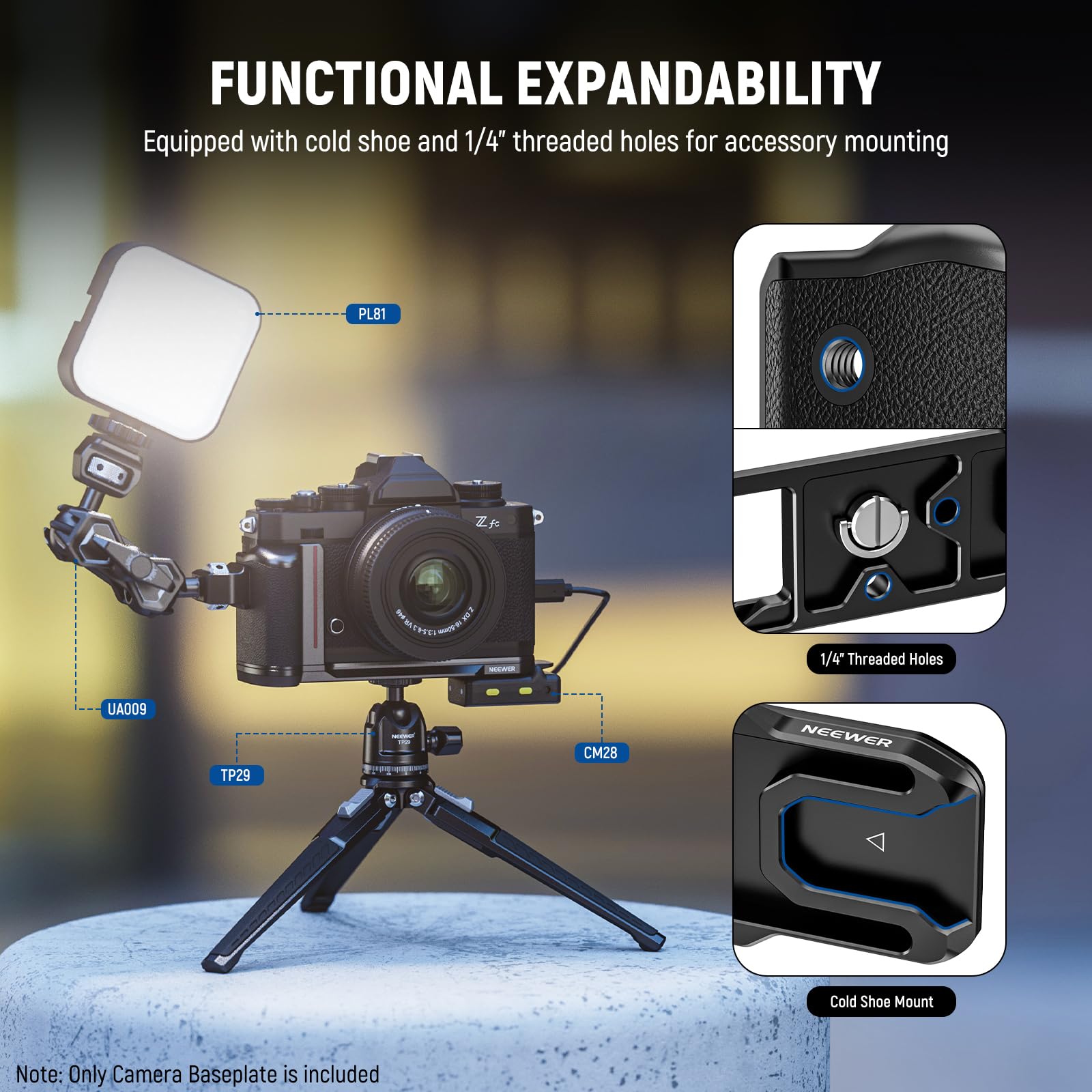 Neewer Ca076 Zfc Handgrip L Shape Grip For Nikon Z Fc, Ultra Thin Retro Formfitting Camera Mounting Baseplate With Handle/Brass