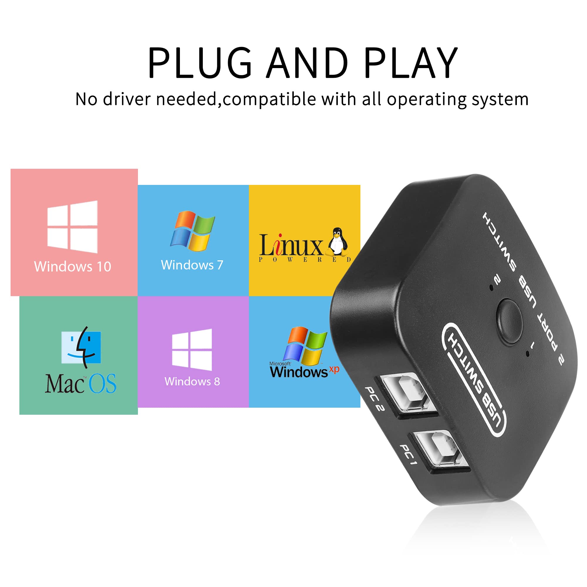 Riieyoca Usb Printer Sharing Kvm Switch,Printer Splitter For Two Devices, Automatic Switching Without Drivers.Share Keyboard Mou