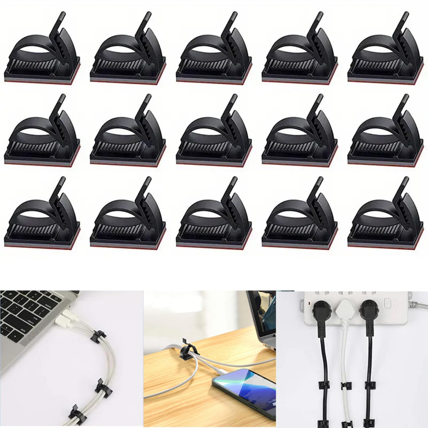 Inovera (Label) 20 Pieces Adjustable Cable Management Clips  Cord Wire Organizer Clip With 3M Adhesive Foam For Tv Pc Usb Charg