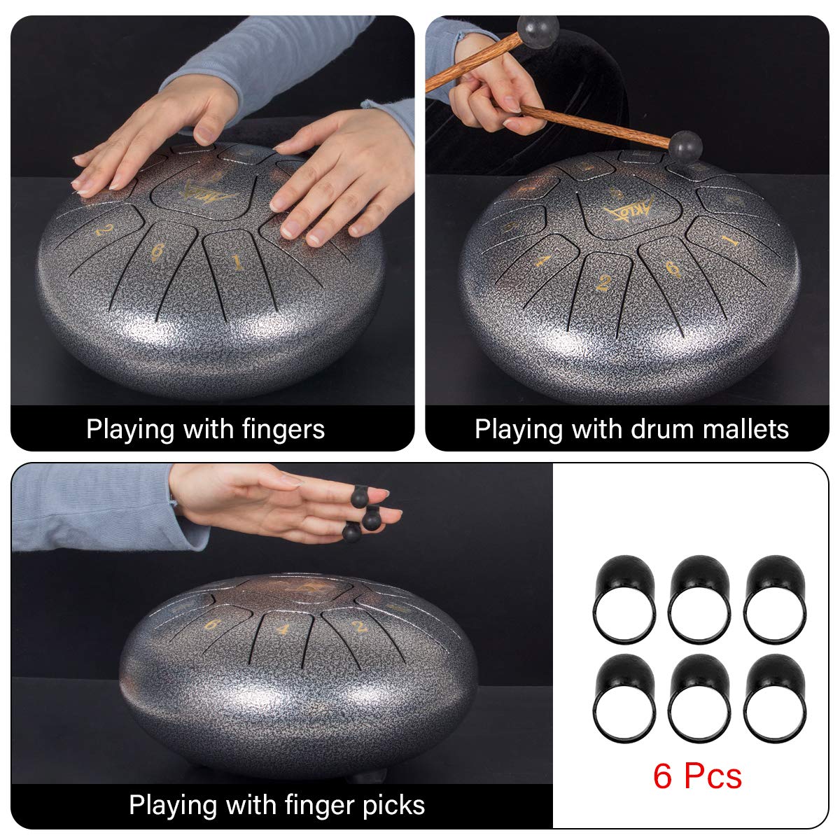 Steel Tongue Drum, Aklot 10 Inch 11 Notes Tank Drum C Key Percussion Steel Drum Kit W/Drum Mallets Note Stickers Finger Picks Ma