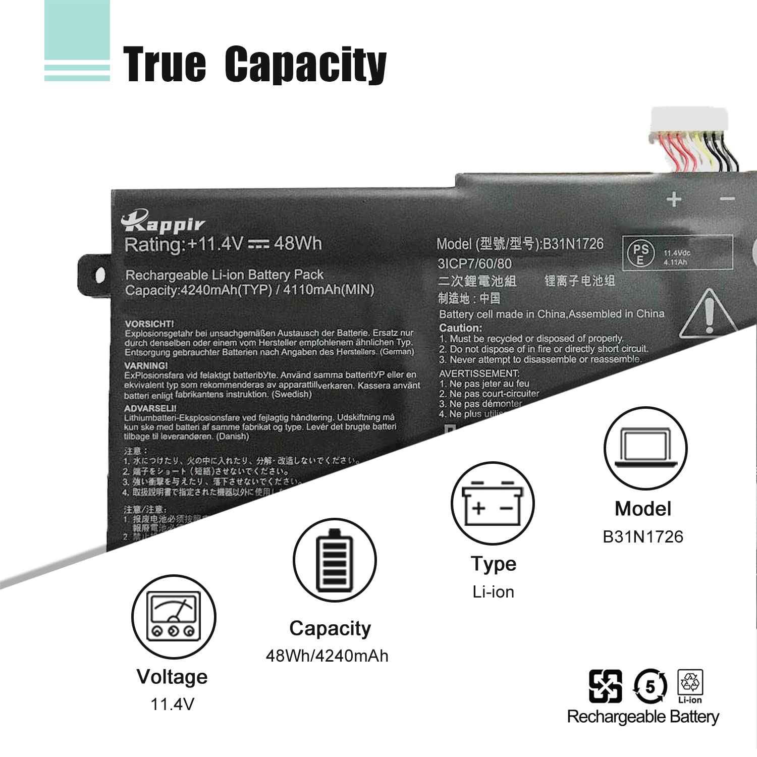 Boweirui B31N1726 Laptop Battery Replacement For Asus Fx80 Fx86 Tuf Fx504 Fx504Ge Fx504Gm Fx505 Fx505Dt Fx505Dy Fx505Ge Fx505Gd