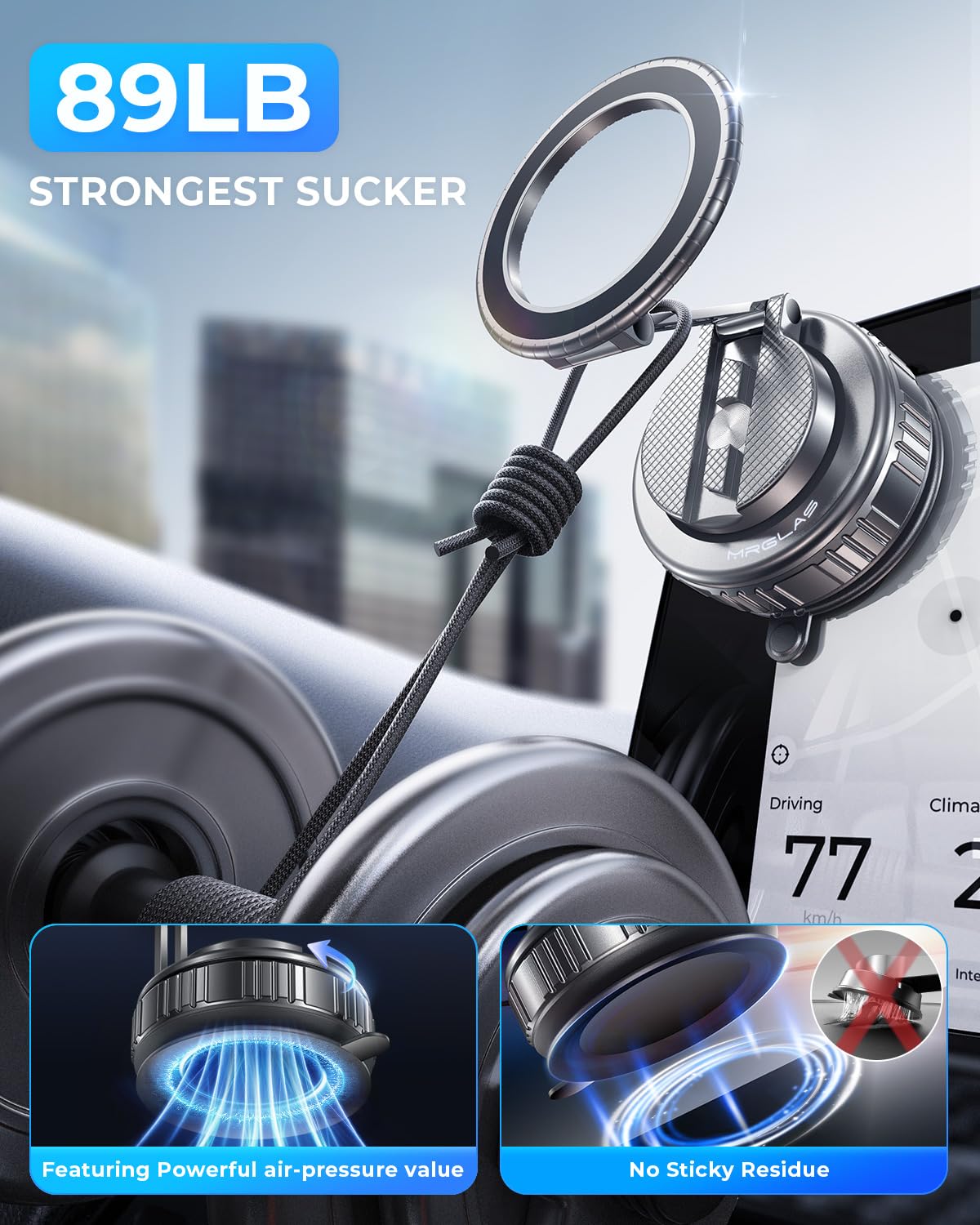 Mrglas 2025 Upgraded 360 Rotation Vacuum Magnetic Phone Holder Stand,For Magsafe Suction Cup Phone Mount [89+Lbs Strongest Sucti