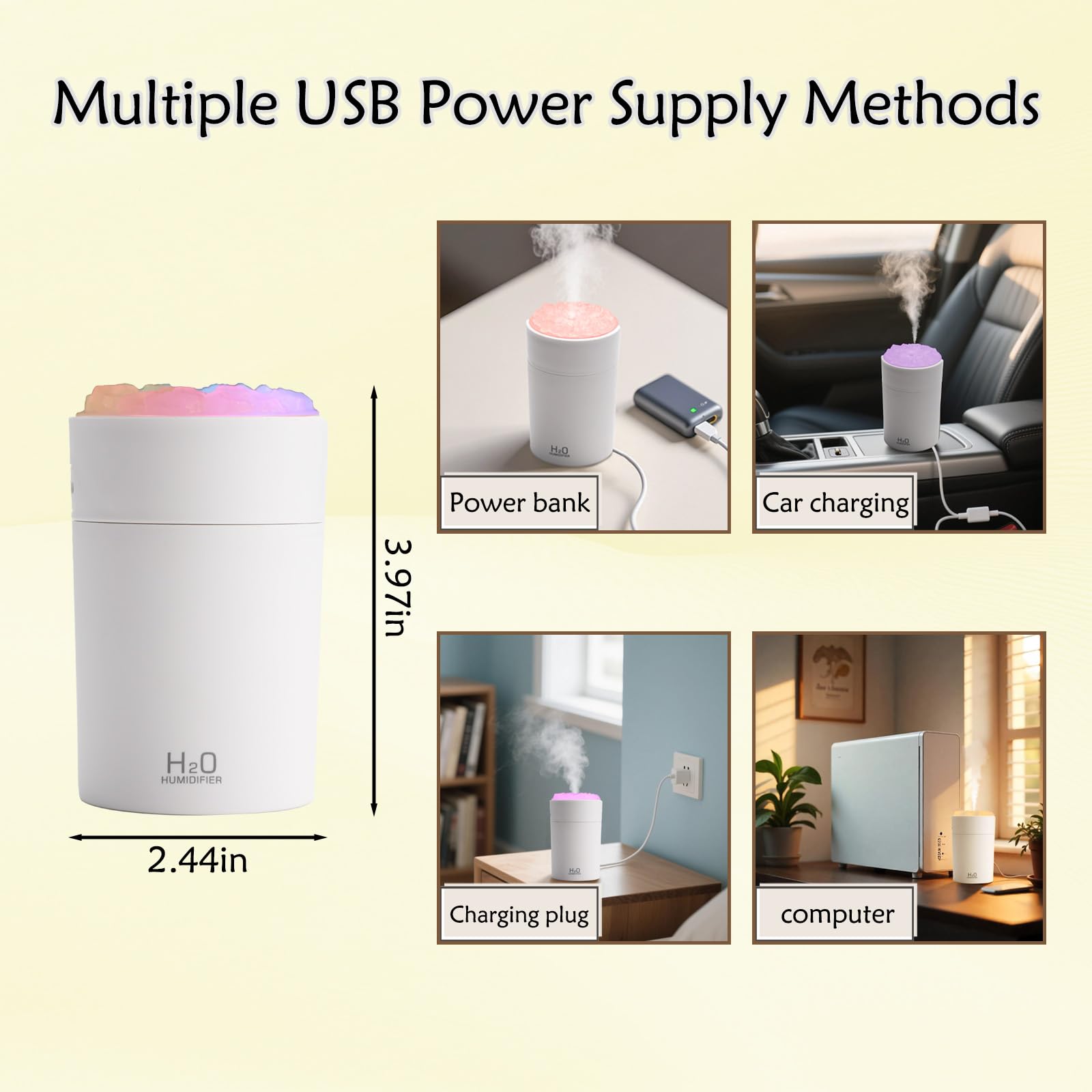 220Ml Humidifiers For Bedroom, Portable Humidifier With Led Colorful Gradient Light,Cotton Stick And Usb Data Cable. Humidifier