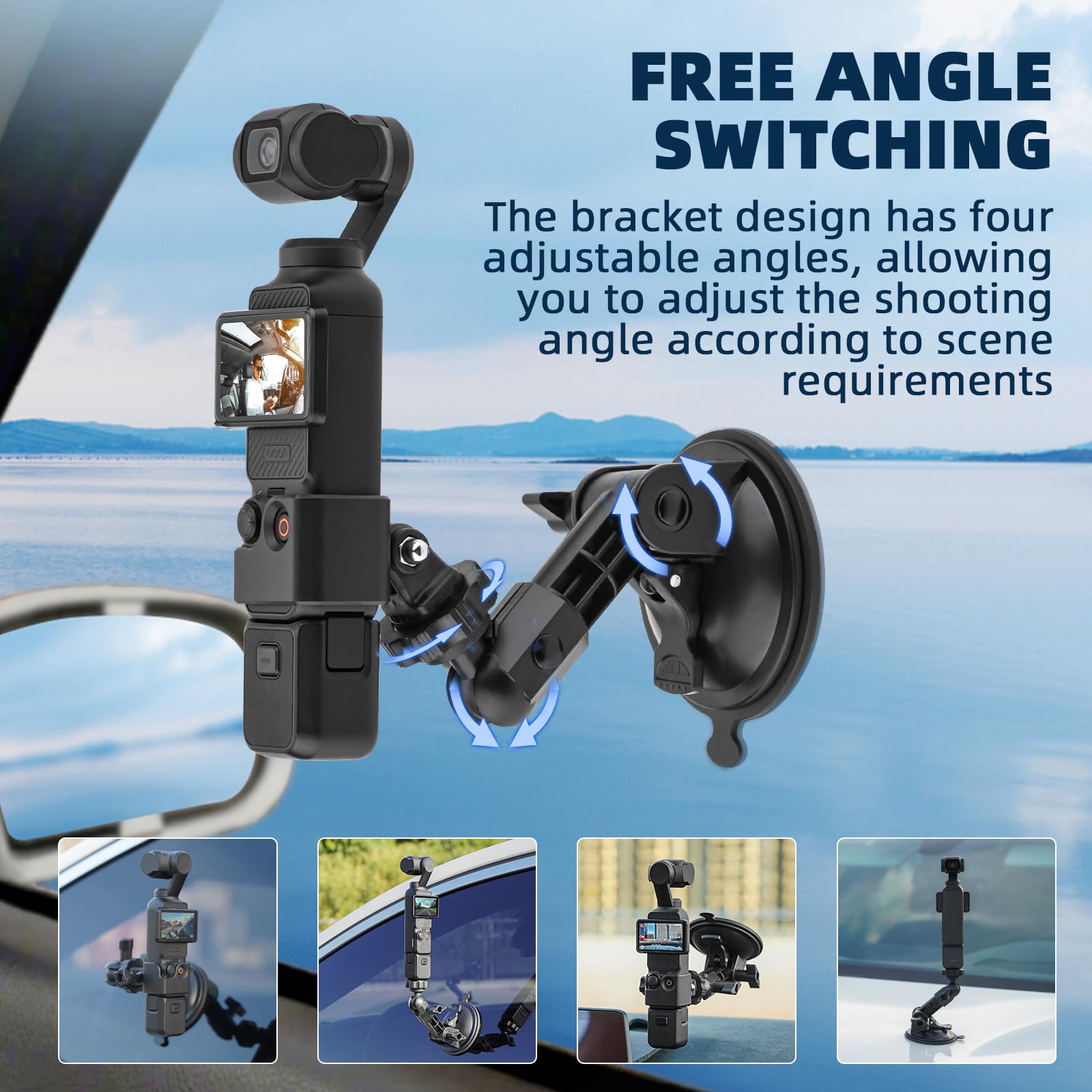 Brdrc Pocket 3 Suction Cup Mount, Windshield Window Dash Holder Kit With Expansion Adapter For Insta360 X3 X4 X2 Go 3S For Gopro