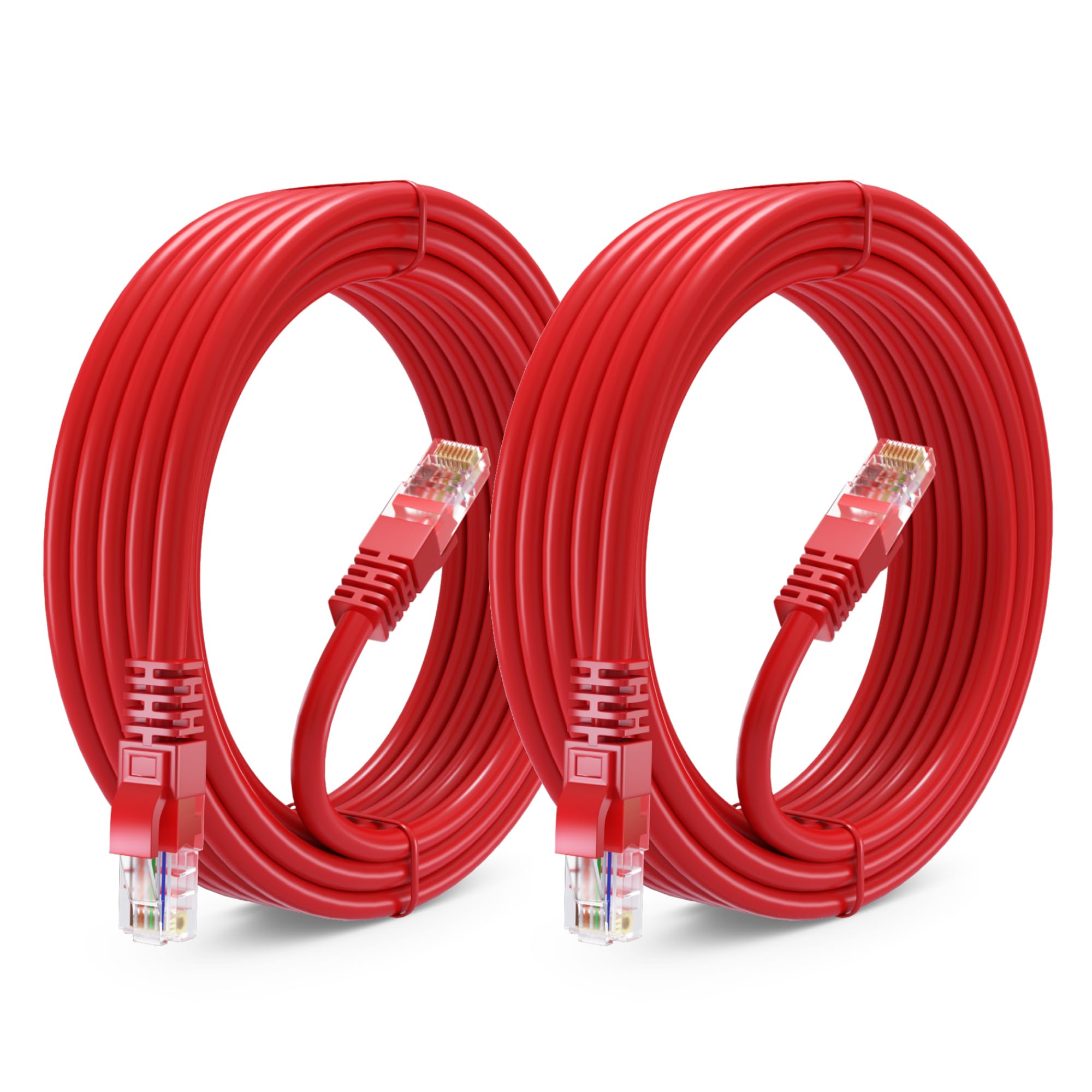 Maximm Cat 6 Ethernet Cable 15 Ft (2 Pack)   High Speed Lan Cable, Internet Cable, Patch Cable, And Network Cable   Utp, 10Gbps, 550Mhz Cat6 Cable   Red