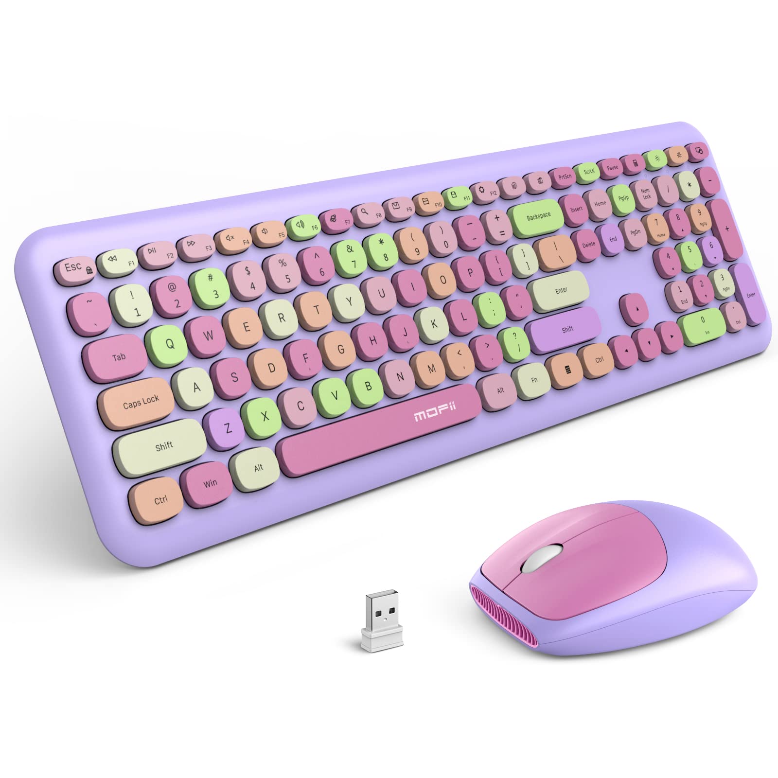 Mofii Wireless Keyboard And Mouse Combo, 2.4G Slim Full Sized Colorful Keyboard Mouse For Pc Desktop Laptops Windows (Purple Col