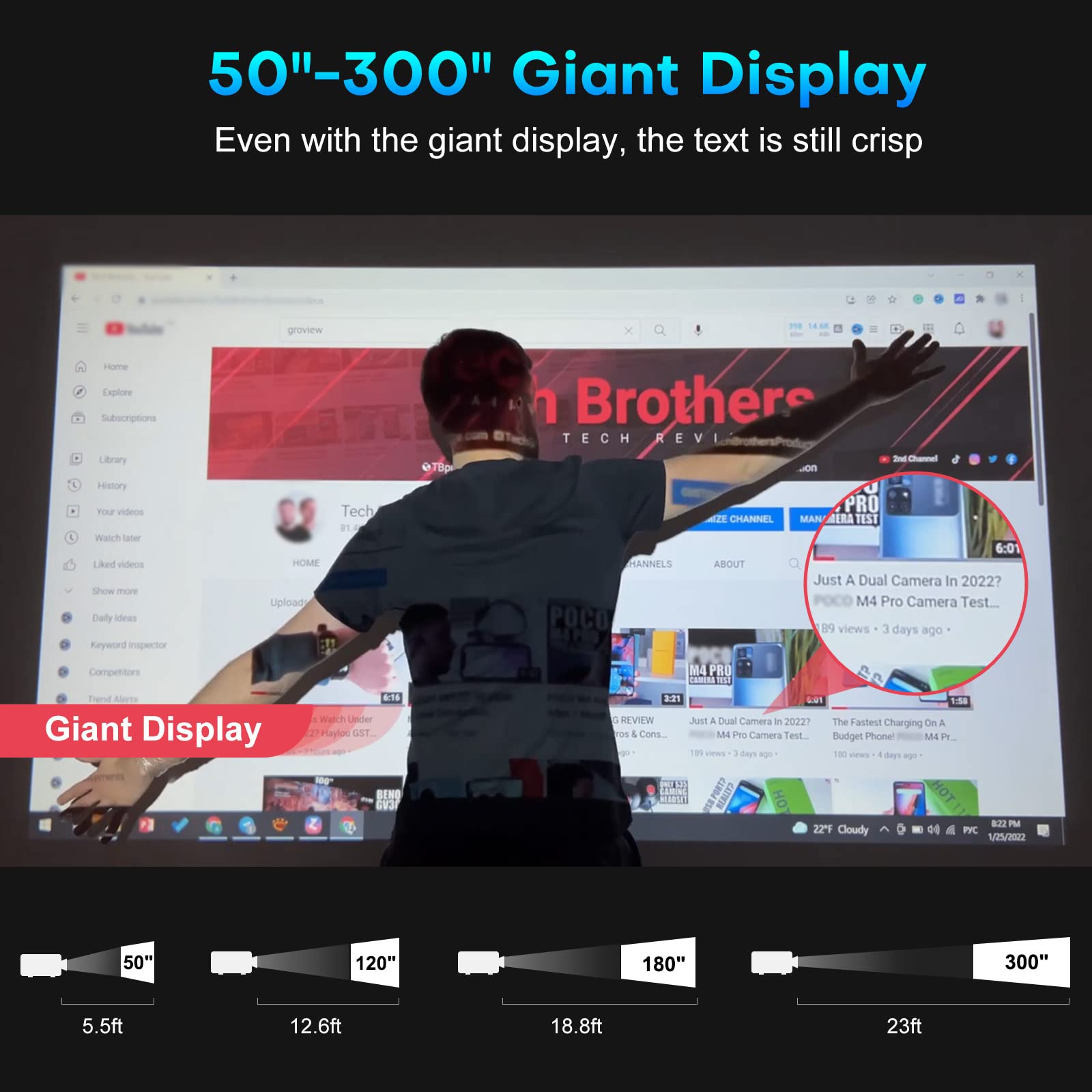 Groview Projector, 15000Lux 490Ansi Native 1080P Wifi Bluetooth Projector, 300'' Video Projector, Supports 4K & Zoom, 5G Sync, C