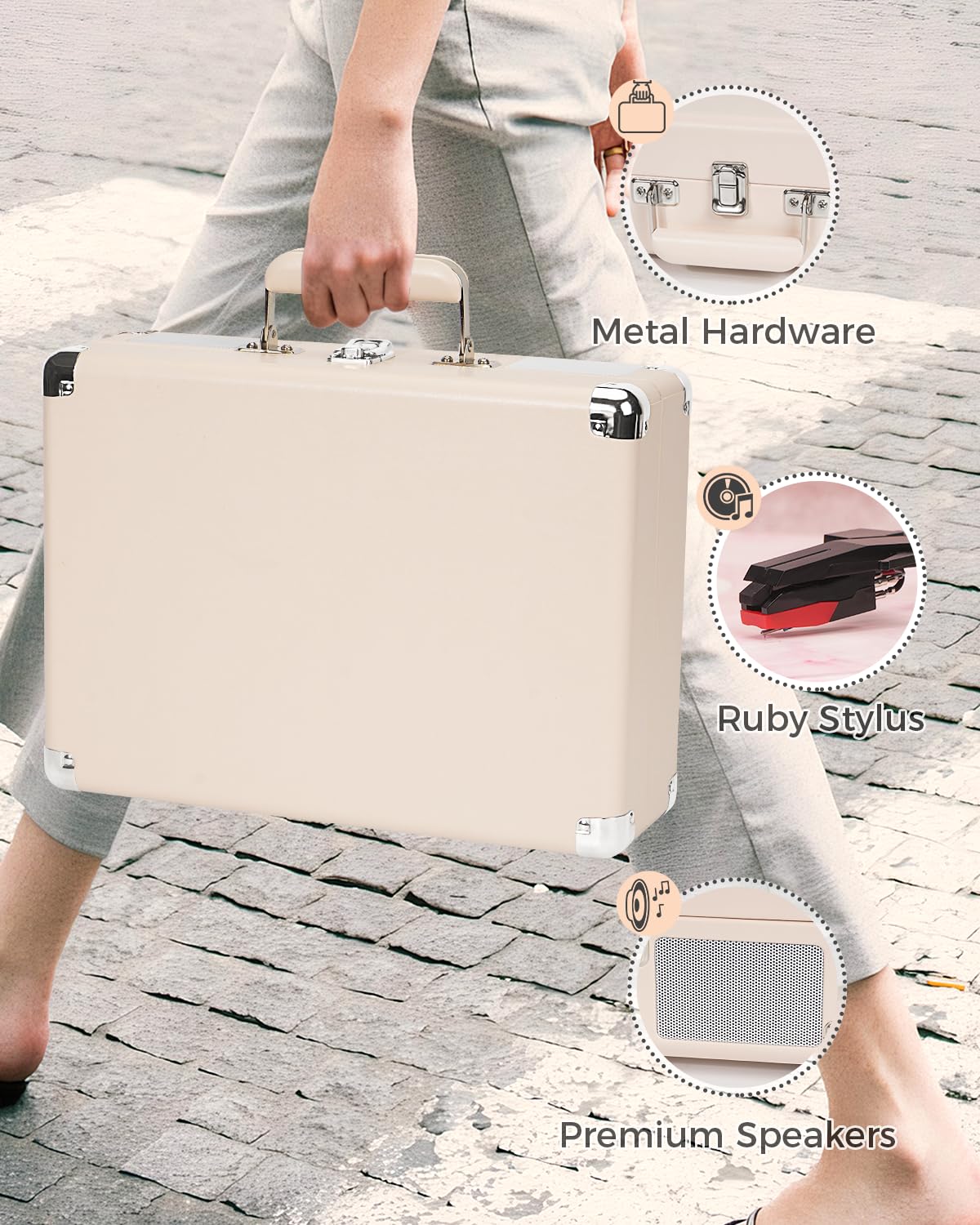 Vinyl Record Player   3 Speed Turntable Portable Suitcase Record Player With Bluetooth, Treble & Bass Control, Built In Speakers