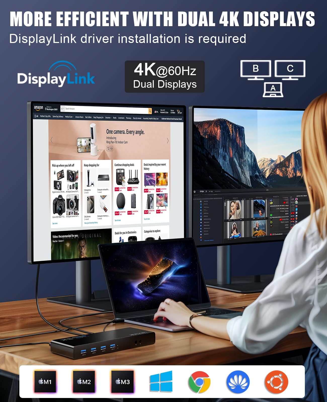 Wavlink Usb 3.0 And Usb C Dual 4K Display Universal Laptop Docking Station With Displayport And Hdmi Docking Staion Dual Monitor