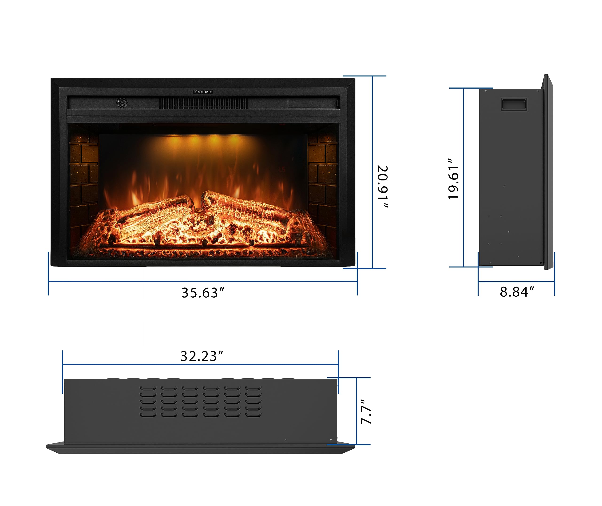 Dreamflame 36 Inch Wide 21 Inch High Electric Fireplace, Wall Fireplace Electric With Remote Control, Realistic Log And Cracklin