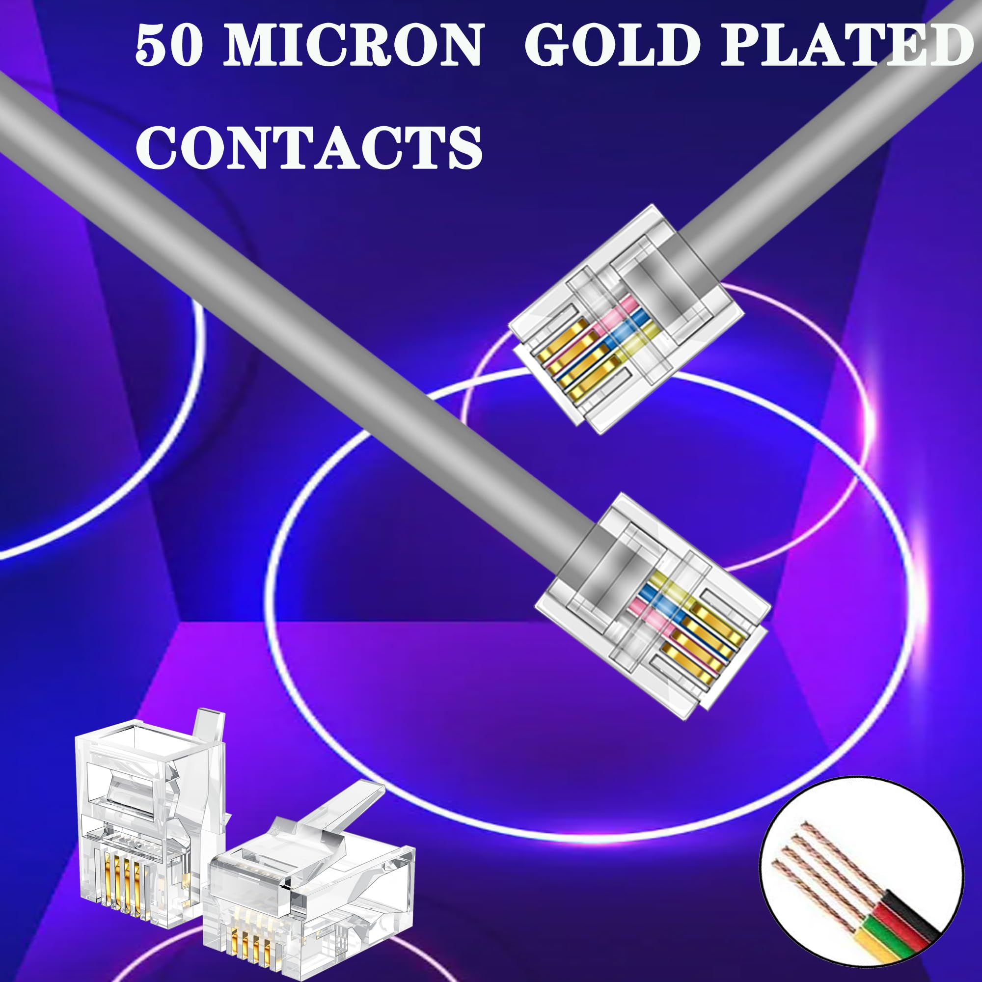 Ubramac 3Pack Phone Telephone Extension Cord 6.6Ft Cable Line With Standard Rj11 6P4C Plugs For Landline Phone And Fax (6.6F, Si