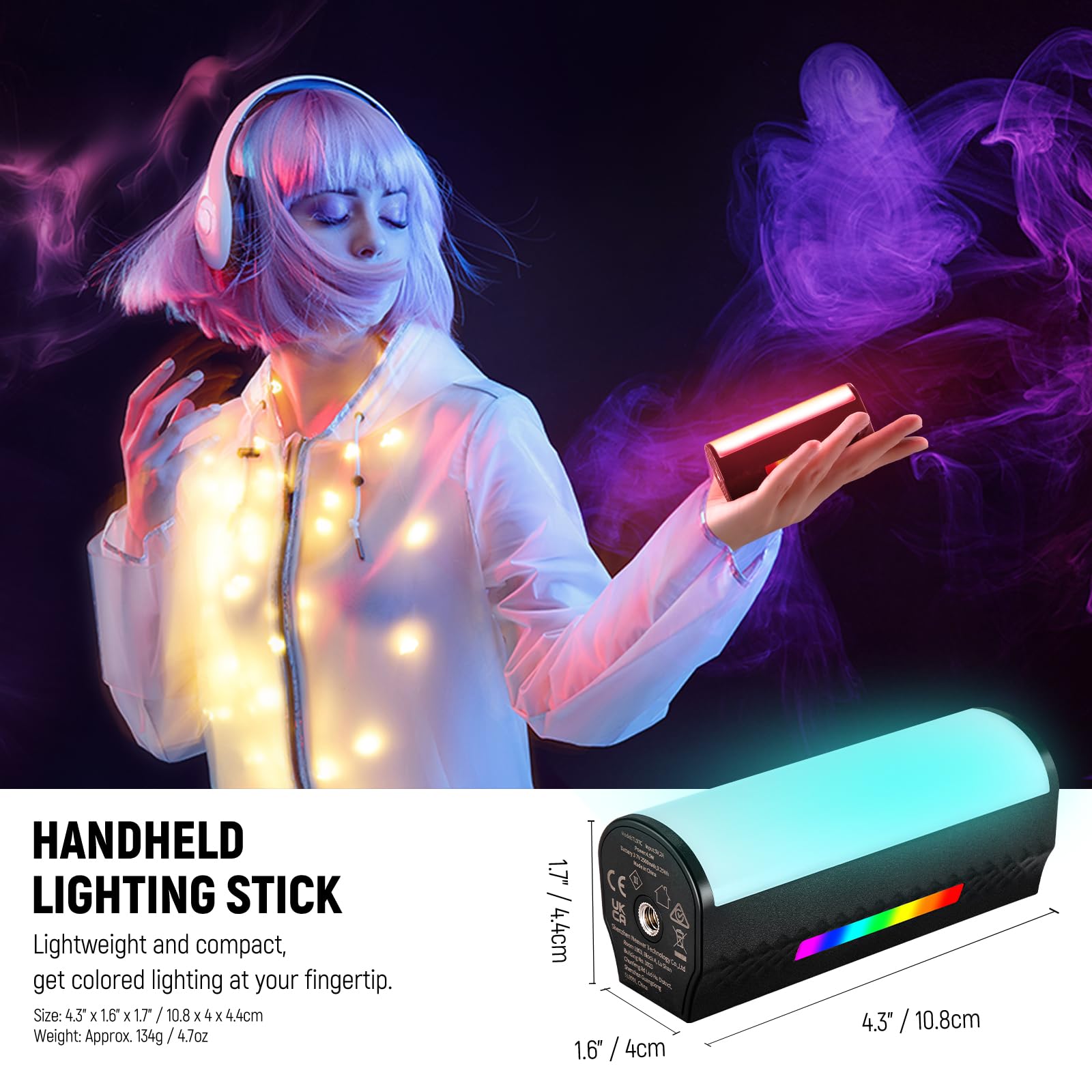 Neewer Magnetic Handheld Light Wand With App Control, 360 Full Rgb Mini Led Video Light Stick With 2550Mah Battery, 2500K~8500K