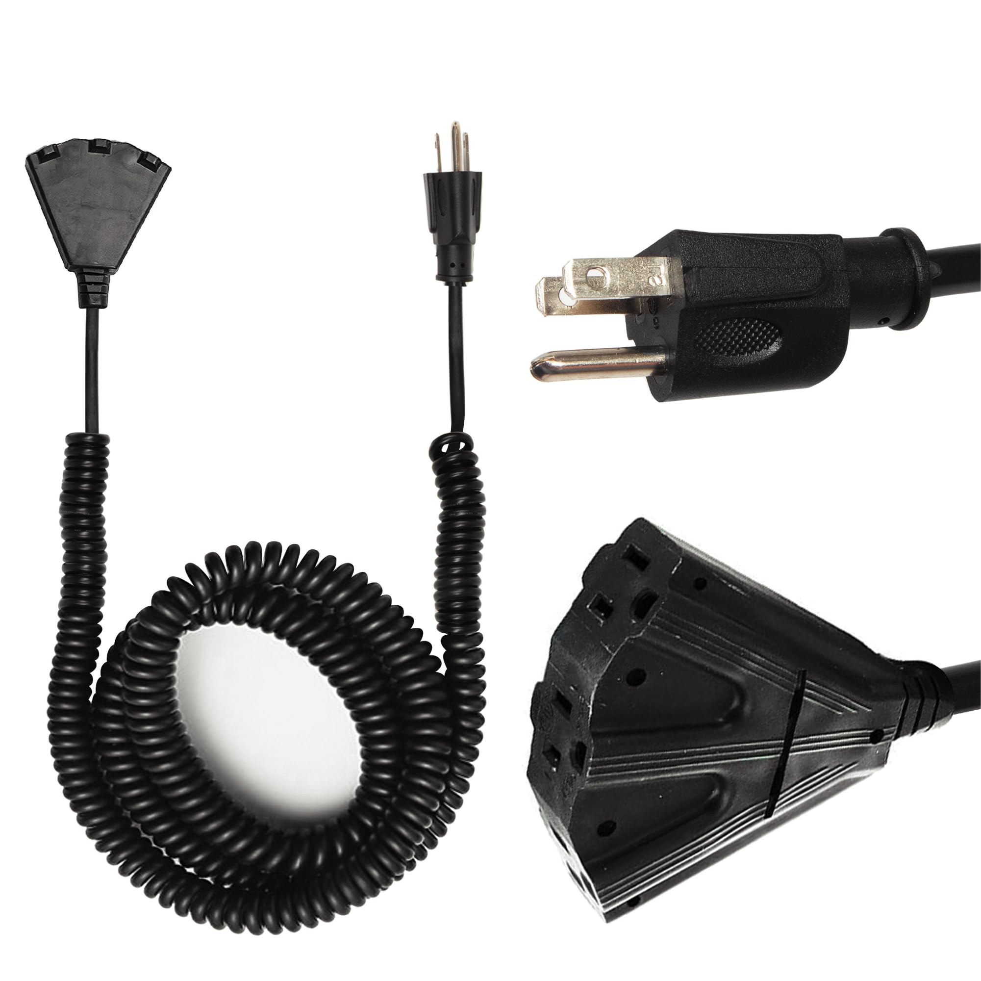 Iron Forge Cable 3 Outlet Black Outdoor Coiled Extension Cord 25 Ft, 16/3 Sjeow Oil Resistant & Flame Retardant Power Cord 13 Am