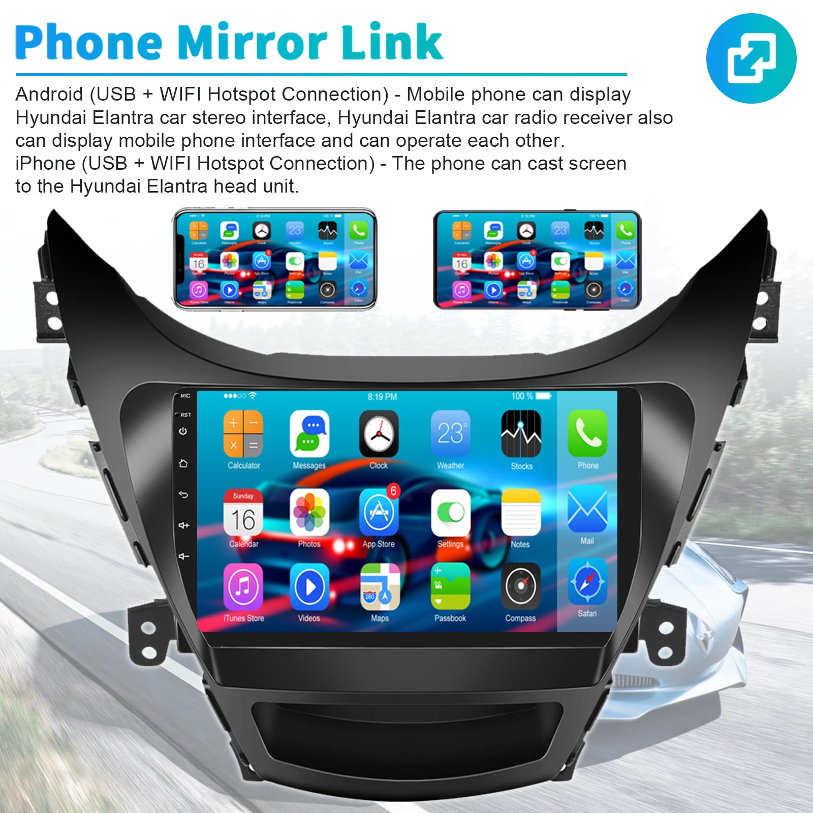 (1+32G) For 2011 2013 Hyundai Elantra Android 13 Radio, Roinvou 9 Inch Touch Screen Radio Dash Kit With Backup Camera, In Dash G