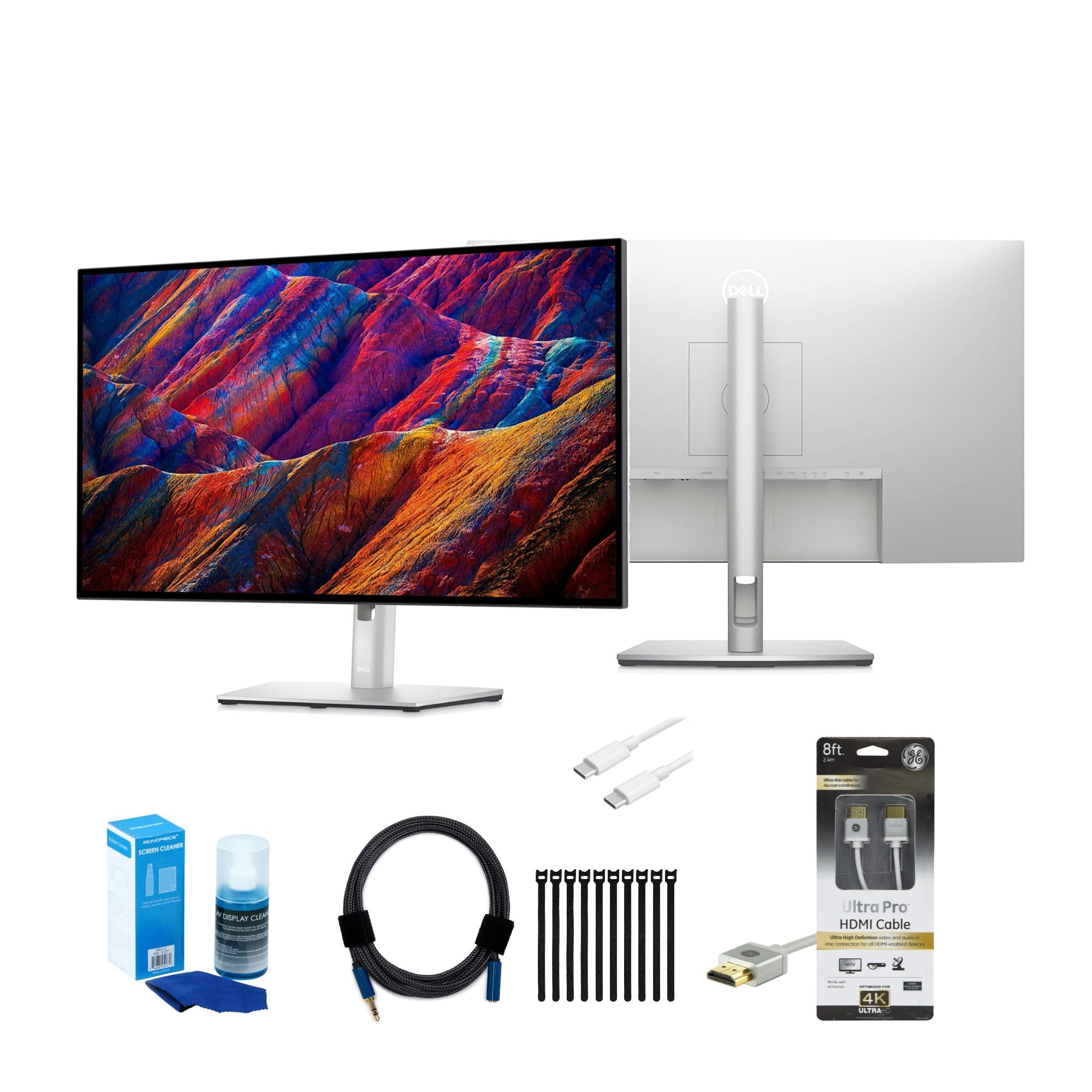 Dell U2723Qe Ultrasharp 27-Inch 4K Usb-C Hub Monitor Bundle With Hdmi Cable, Usb-C Charging Cable, Screen Cleaner, Adapter Cable