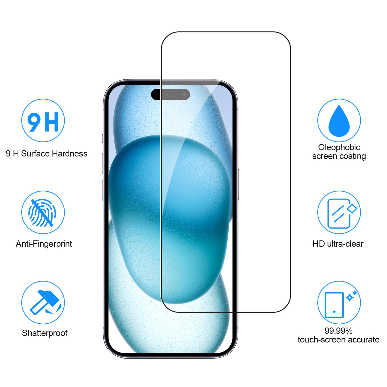 Sibeitu 3 Pack Screen Protector For Iphone 15 Plus With 3 Pack Camera Lens Tempered Glass Protector, 6.7 Inch Hd Clear 9H Hardne