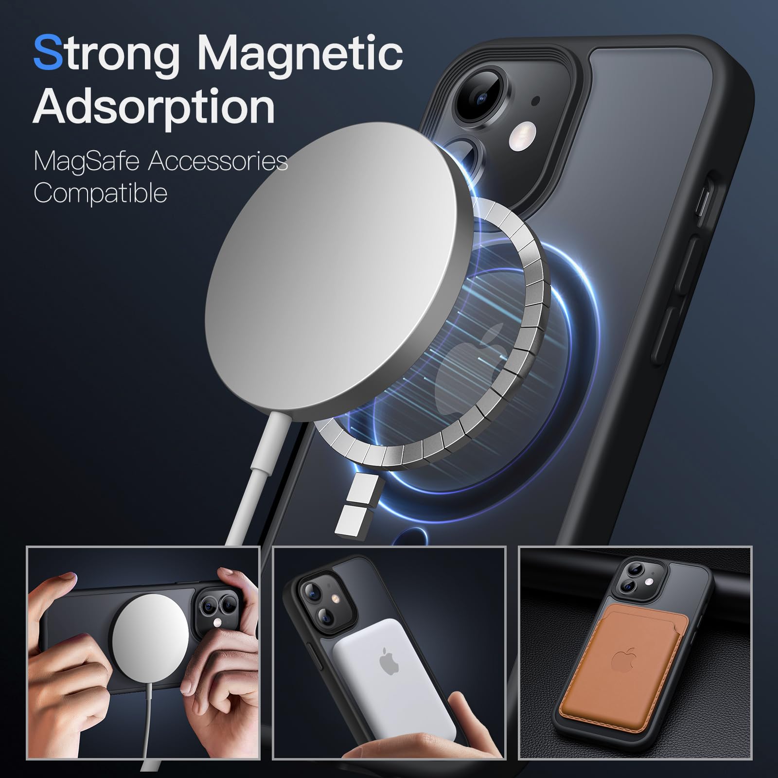 Jetech Magnetic Case For Iphone 12 Mini 5.4 Inch Compatible With Magsafe, Translucent Matte Back Slim Shockproof Phone Cover (Bl