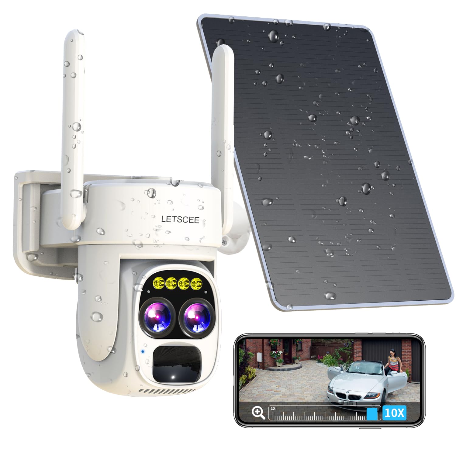 Letscee Security Cameras Wirelss Outdoor For Home Security, Alexa Cameras Solar Power,360 View Outside Camera,Motion Detection,1