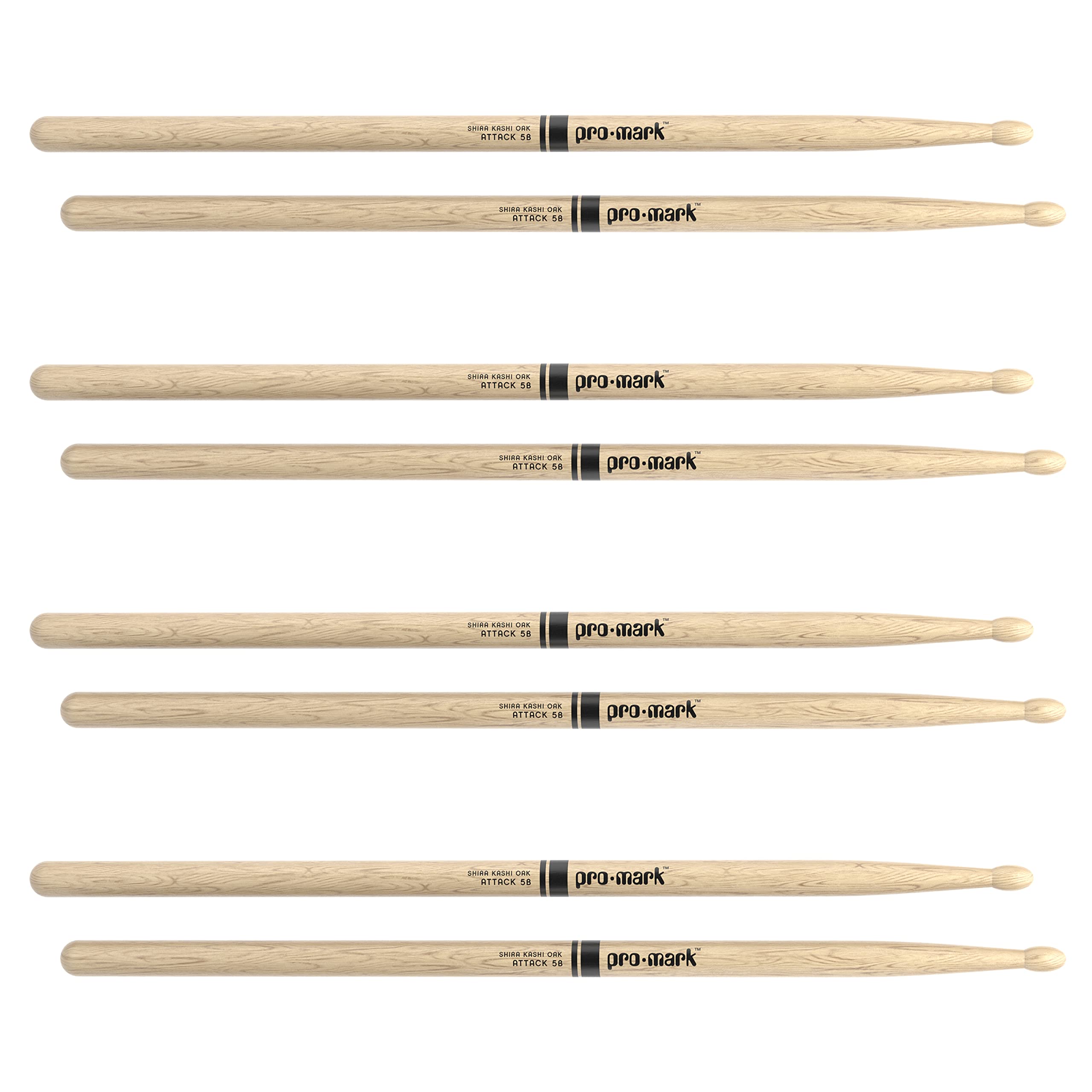 Promark Classic Attack 5B Shira Kashi Oak Drumsticks, Oval Wood Tip, Buy 3 Pairs Get 1 Free