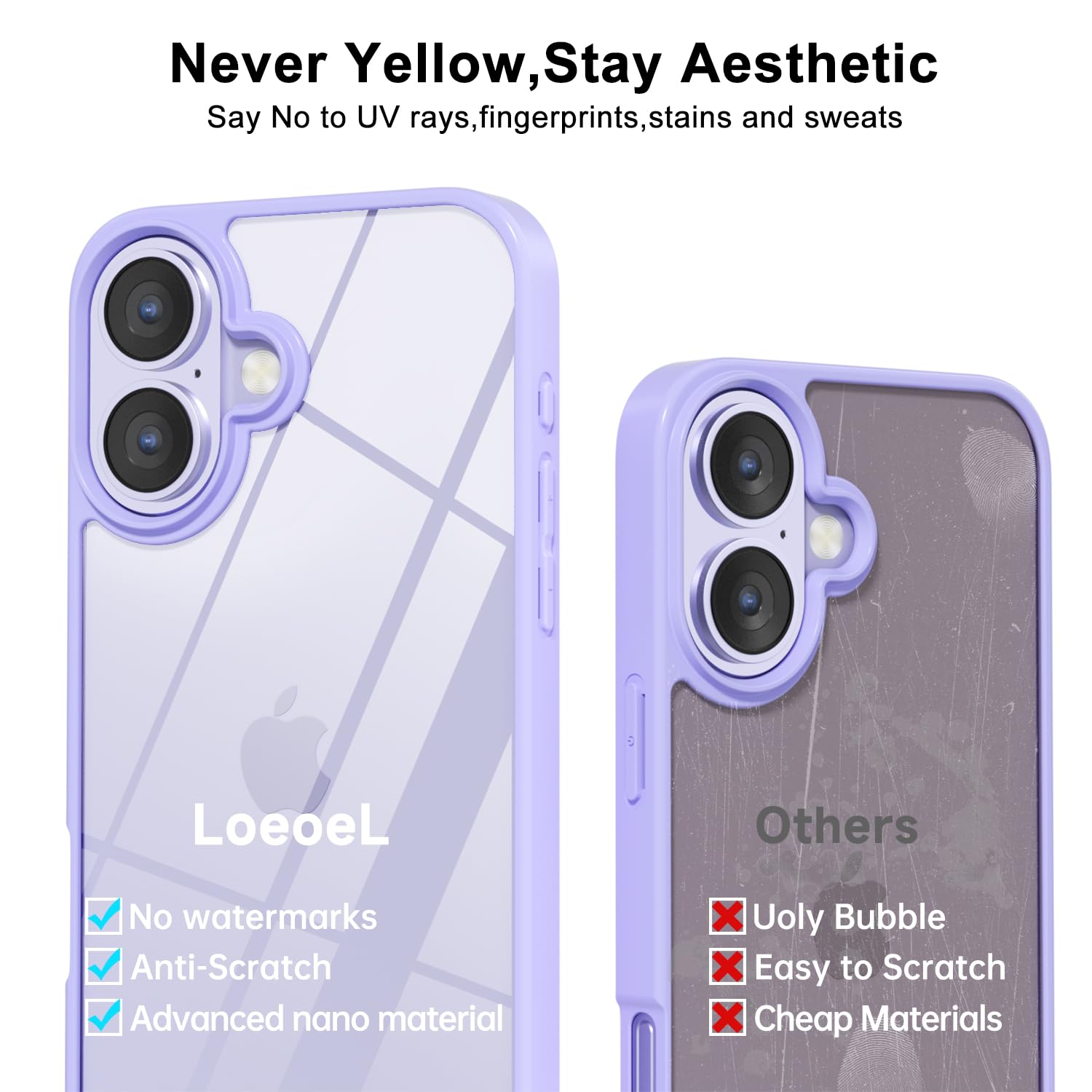 Loeoel For Iphone 16 Plus Case Clear, Transparent Hybrid 16 Plus Phone Case [Hard Plastic & Soft Silicone Bumper] Acrylic Non Ye