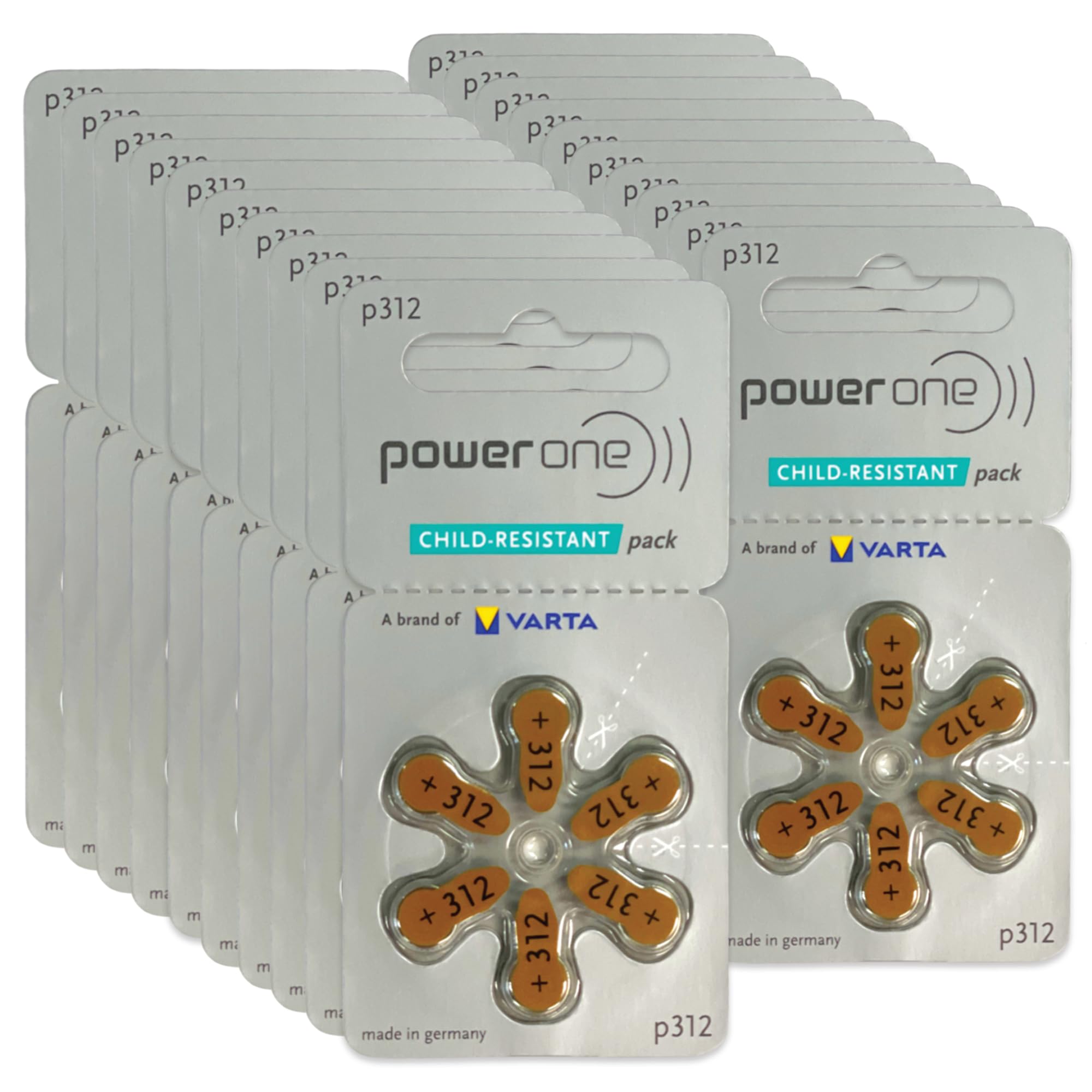 Power One Hearing Aid Batteries Size 312   P312 Battery For Hearing Aid, Long Lasting. Mercury Free 1.45V Zinc Air Hearing Aid B