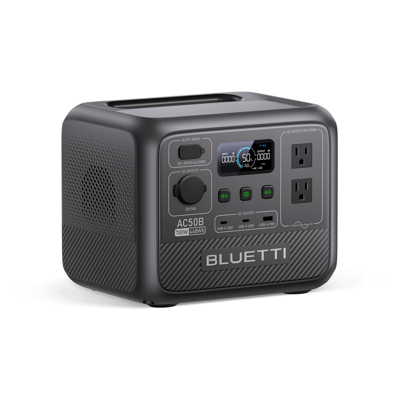 Bluetti Portable Power Station Ac50B, 448Wh Lifepo4 Battery Backup W/ 2 700W Ac Outlets (1050W Surge), 0 80% In 45 Min., Solar G