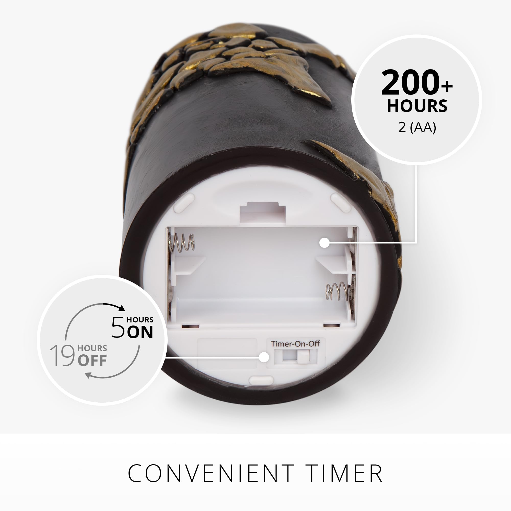 Luminara Black And Gold Skeleton Hands Flameless Led Candle, Flat Top Moving Flame Pillar, Real Unscented Wax And Timer (3.25''