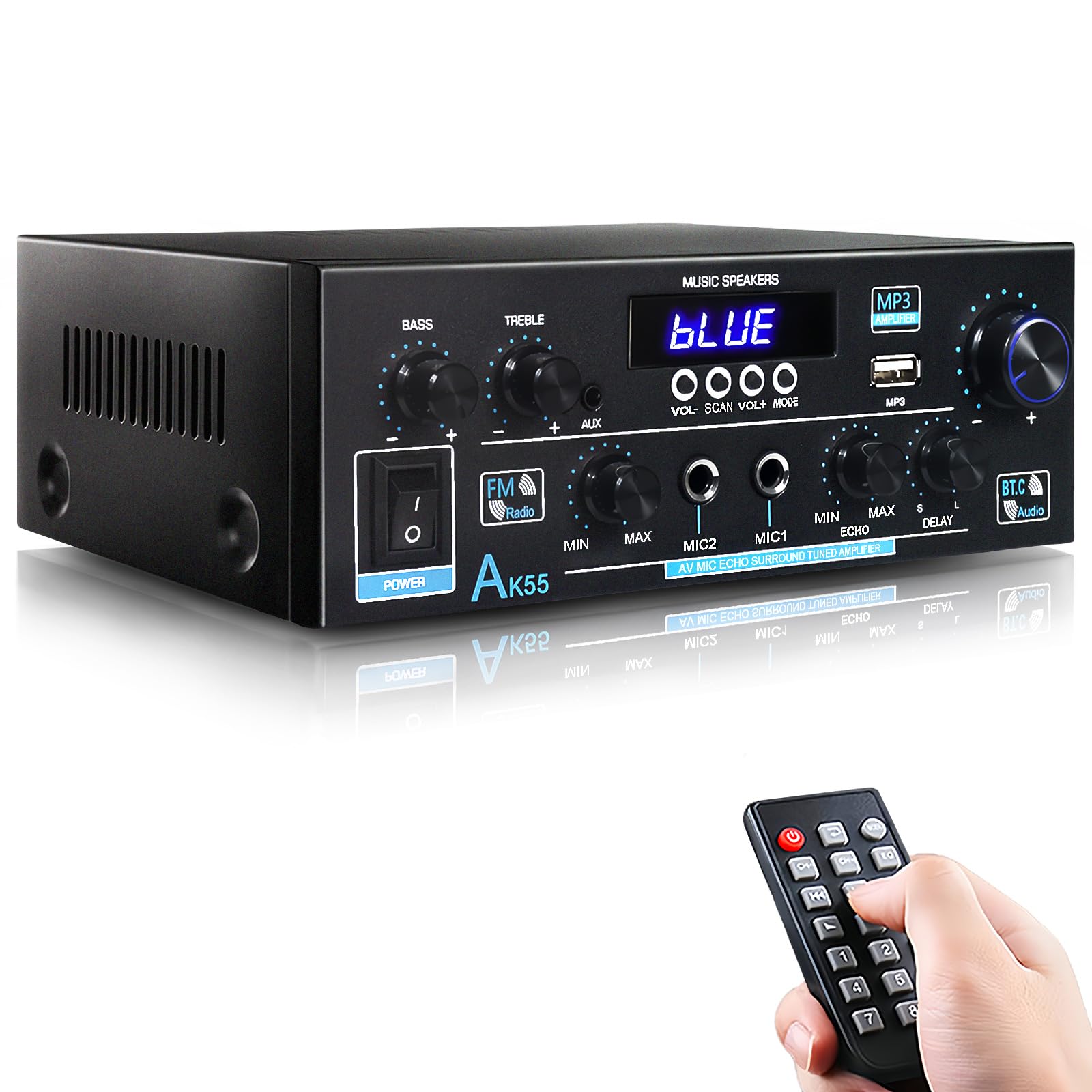 Ak55 Amplifier Home Audio Stereo Receiver With Bluetooth 5.0 Rated Power 70W X2 Mini Amp 2.0 Channel Hifi Stereo Amplifier For H