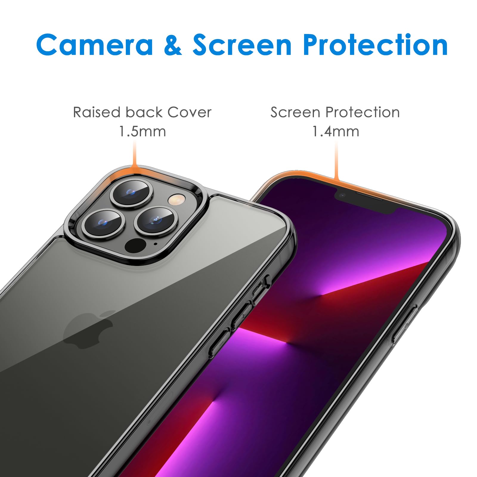 Jetech Case For Iphone 13 Pro 6.1 Inch, Non Yellowing Shockproof Phone Bumper Cover, Anti Scratch Clear Back (Black)