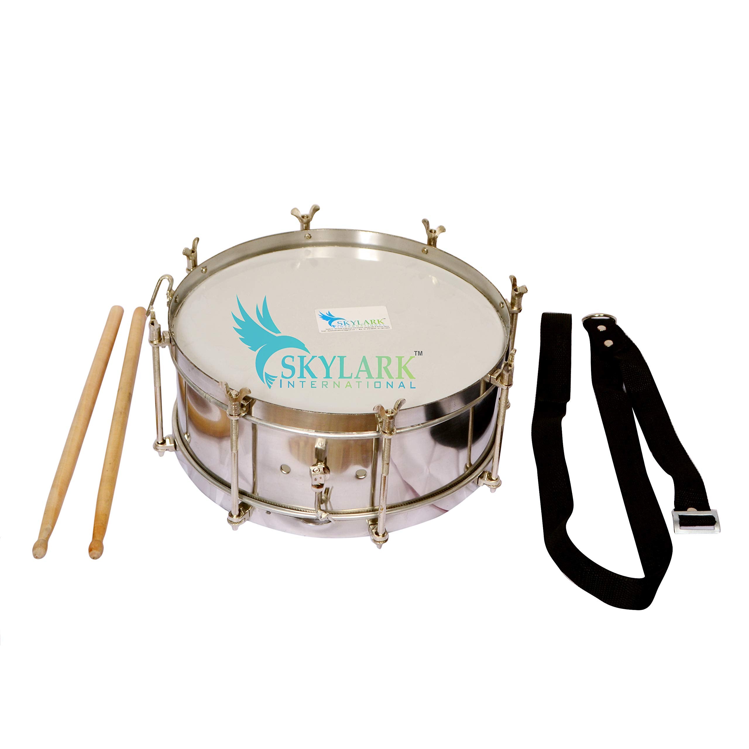 Skylark Musicals International Side Drum Dhol 12 Inches Steel With Free Sticks And Belt