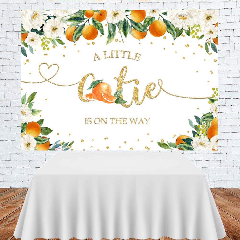 Lofaris A Little Cutie Is On The Way Baby Shower Backdrop Citrus Orange Gender Reveal Background Greenery Orange Floral Newborn