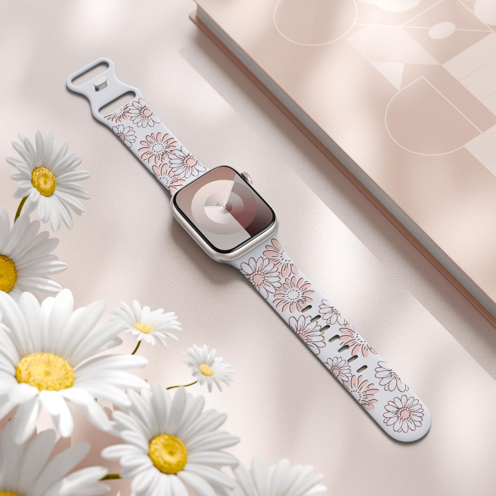Daqin Floral Engraved Band Compatible With Apple Watch Band 38Mm 40Mm 41Mm 42Mm 44Mm 45Mm 46Mm 49Mm Women,Cute Flower Soft Silic
