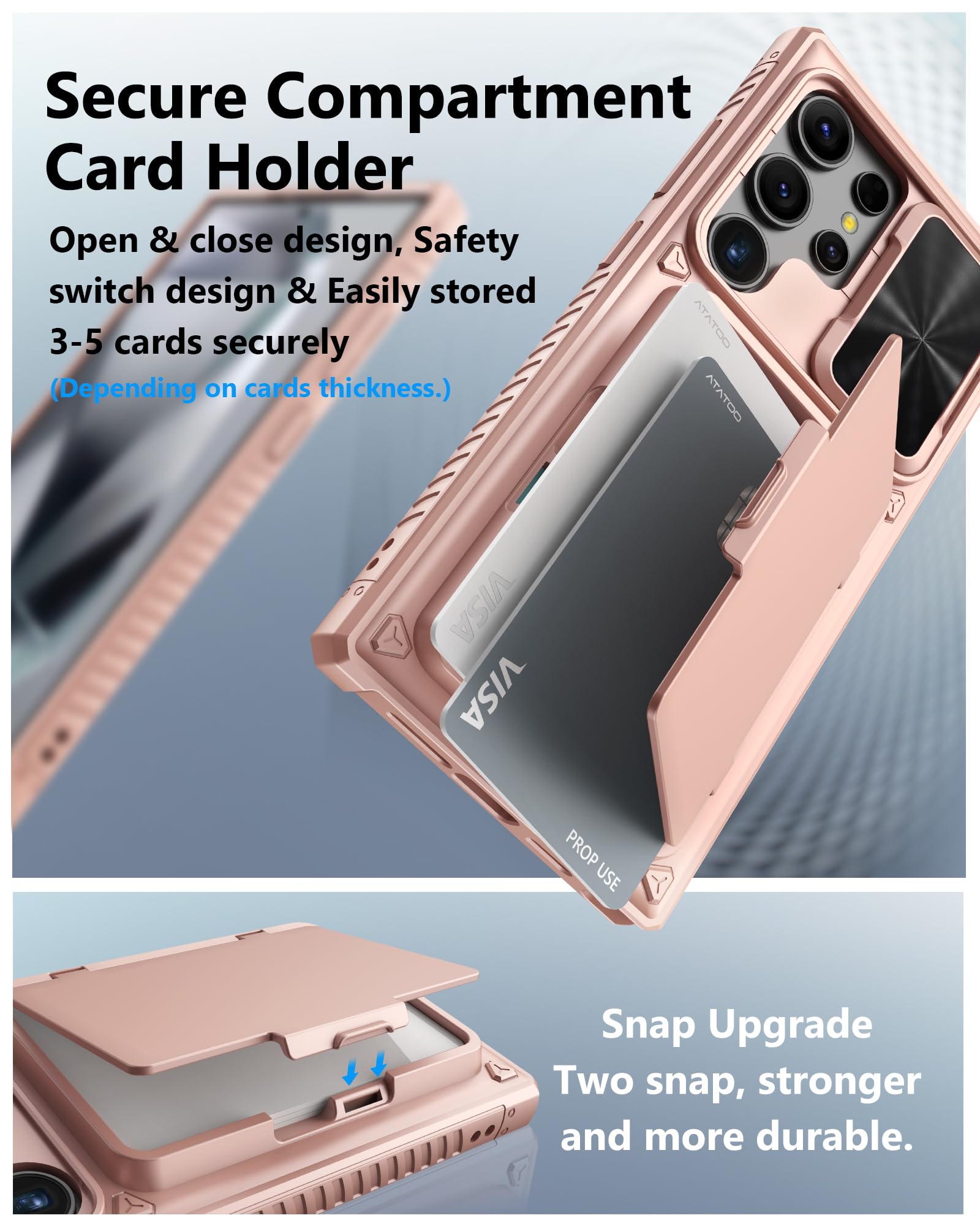 Atatoo For Samsung Galaxy S24 Ultra Case Wallet, Built In Card Holder(Store 4 5 Cards) & Slide Lens Cover, Military Grade Protec