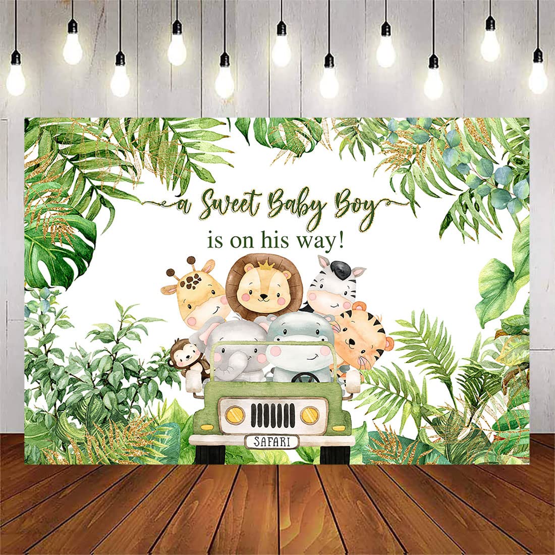 Avezano Jungle Safari Baby Shower Backdrop Safari Animals Boy Baby Shower Party Background Decorations Tropical Green Leaves Saf