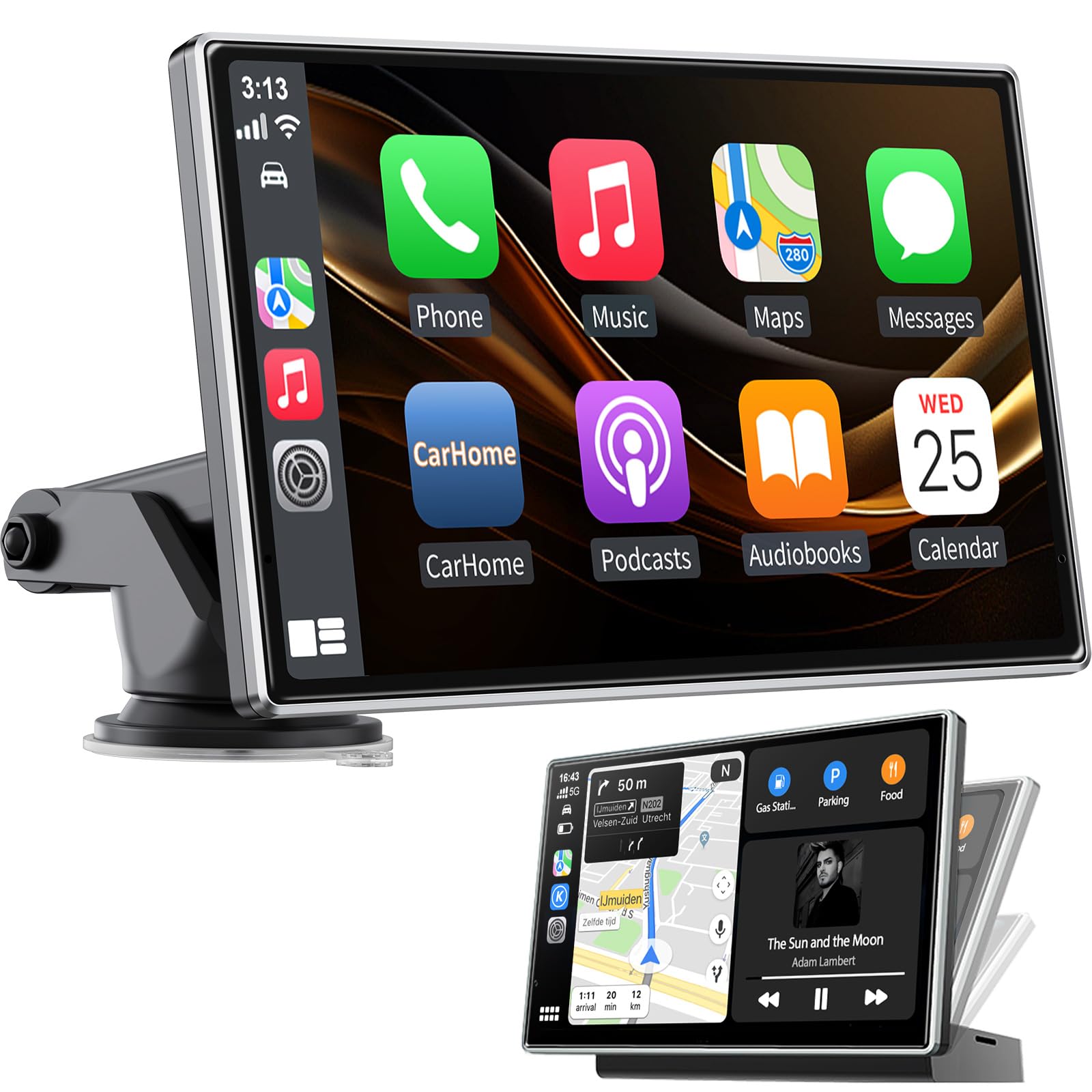 Wireless A Pple Car Play With Bluetooth, 7'' Portable A Pple Carplay & Android Auto Car Play Screen, With Gps Navigation/Mirror
