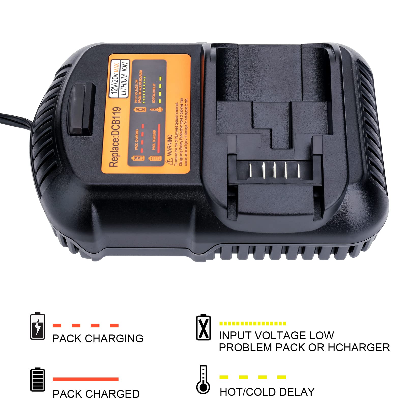 Kotoate Dcb119 Car Battery Charger Compatible With 12V, 20V & 60V Max Lithium Ion Battery Dcb203 Dcb201 Dcb204 Dcb206 Dcb606 Dcb