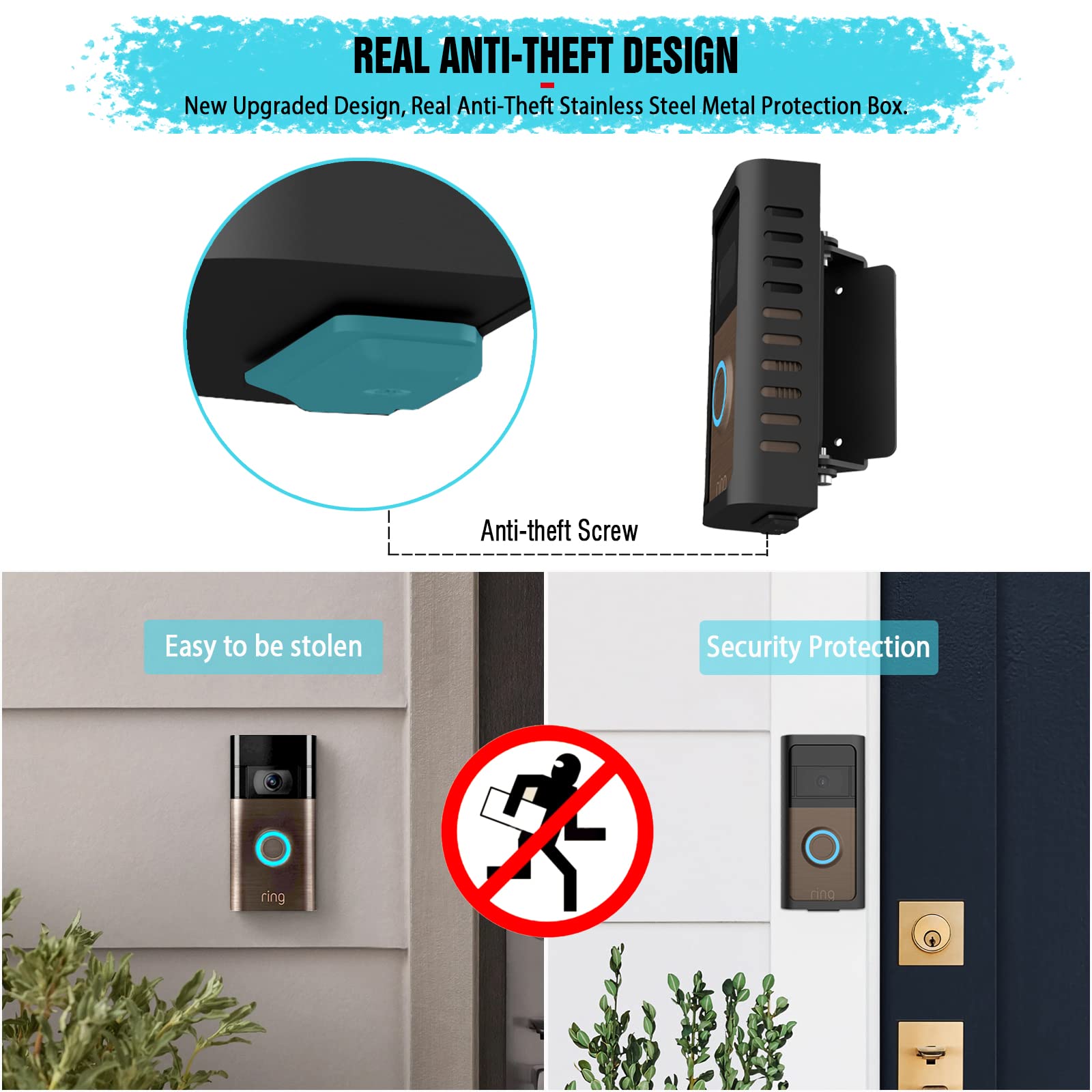 Anti Theft Doorbell Mount With Adjustable Angle(45 135 Degrees),Upgraded Steel Metal Bracket For Ring Battery Video Doorbell 2/3